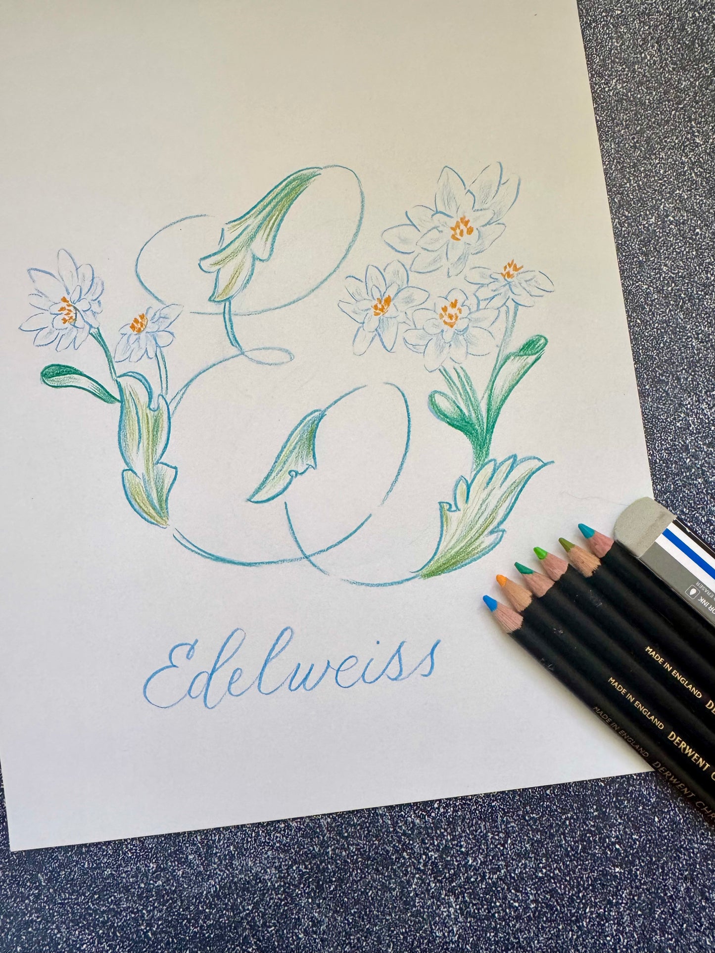 Custom Monogram Design - Colored Pencil & Watercolor on 100% Cotton Paper