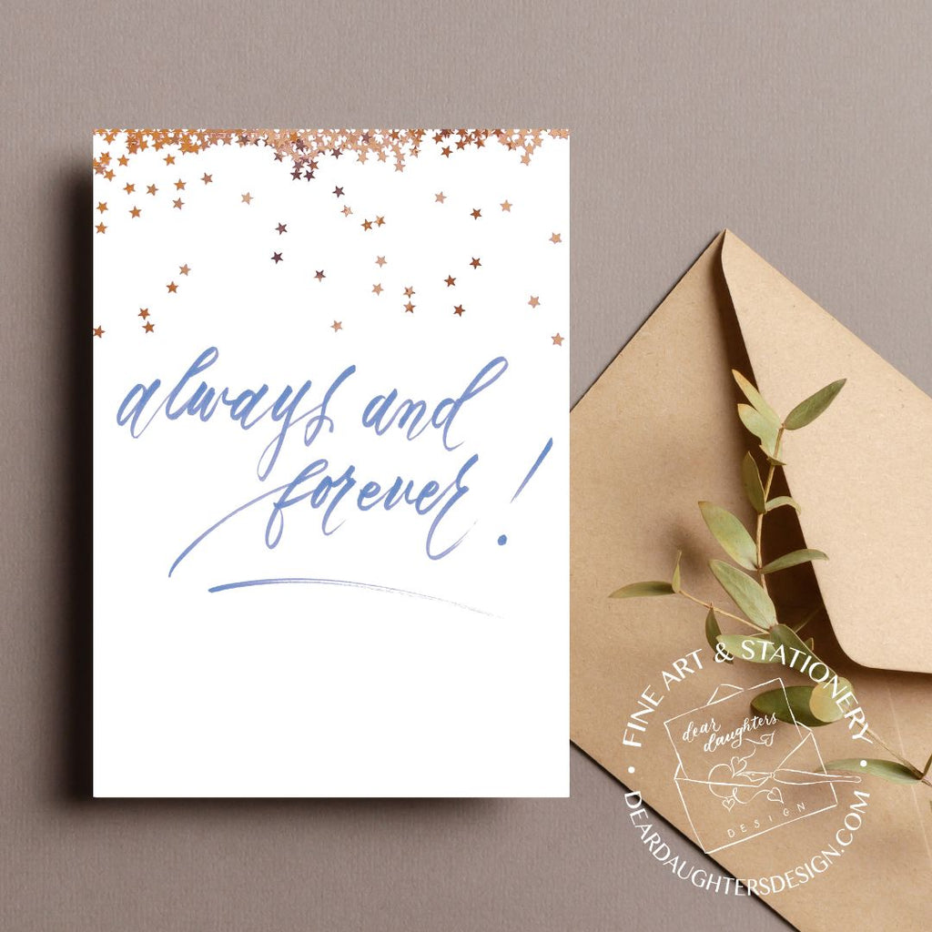 "Always and Forever" Periwinkle Script Wedding Marriage Anniversary Greeting Card - Celebrations #10