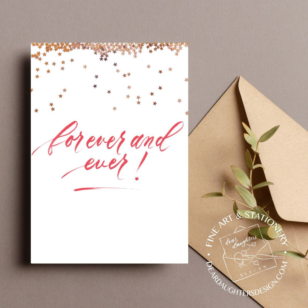 "Forever and Ever" Red Script Wedding Marriage Anniversary Greeting Card - Celebrations #09