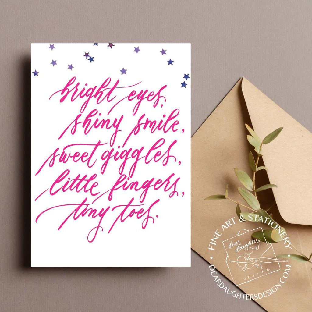 "Tiny Toes" New Baby Pink Script Congratulations Greeting Card - Celebrations #04