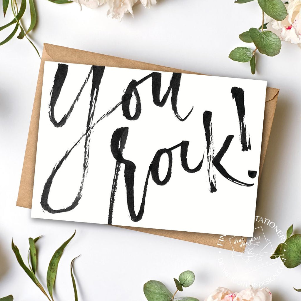 Script "You Rock!" Calligraphy Unique Card for Work Bestie Thank You Card