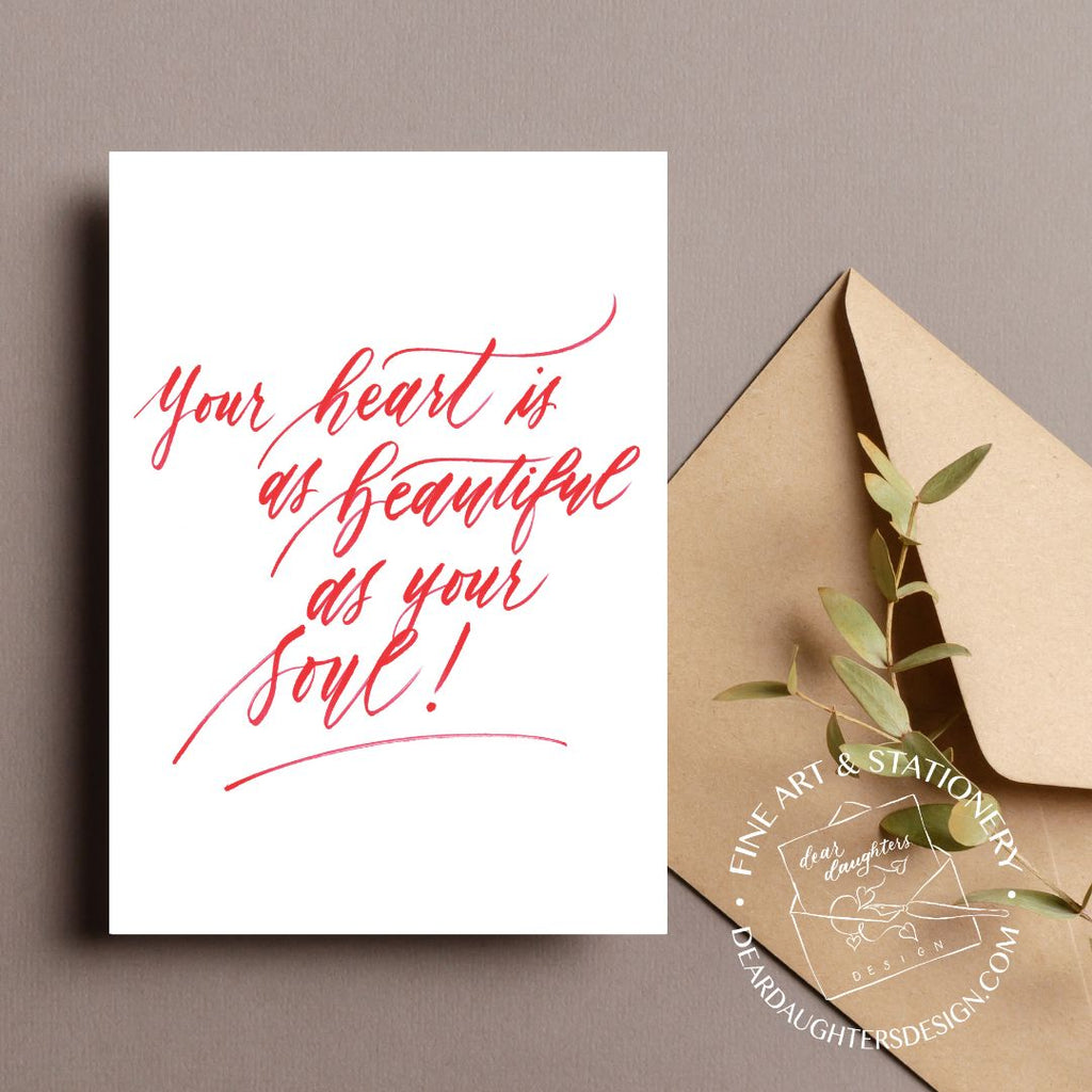 "Your heart is as beautiful as your soul!" Red Thank You Greeting Card - Gratitude #01