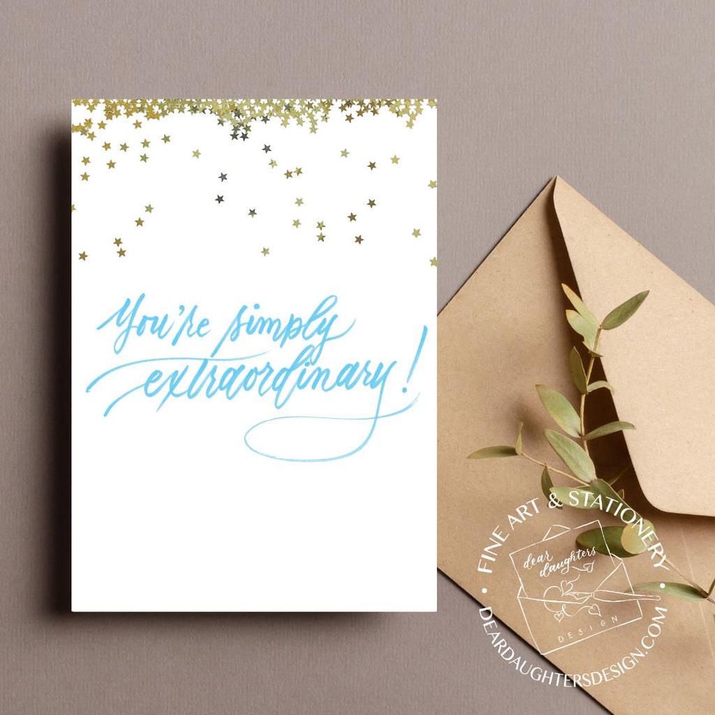 "You are simply extraordinary!" Sky Blue Thank You Greeting Card - Gratitude #08