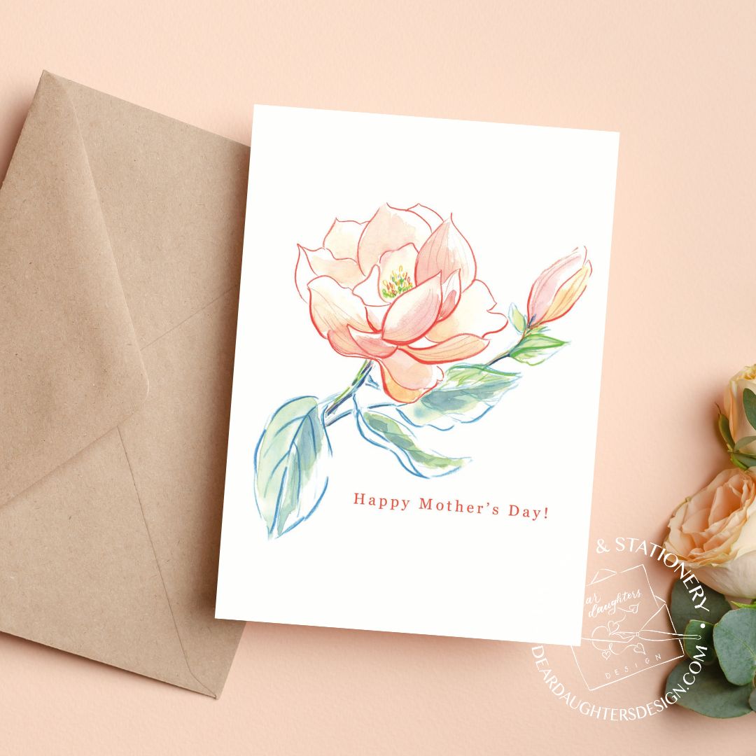 Happy Mother's Day - Large Magnolia Bloom Botanical Art Greeting Card