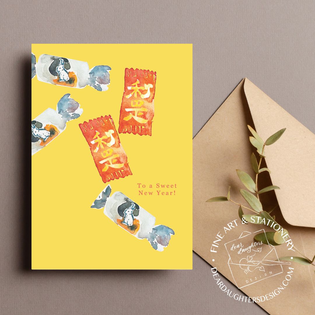White Rabbit Candy & Lucky Candy Happy Lunar New Year Greeting Card