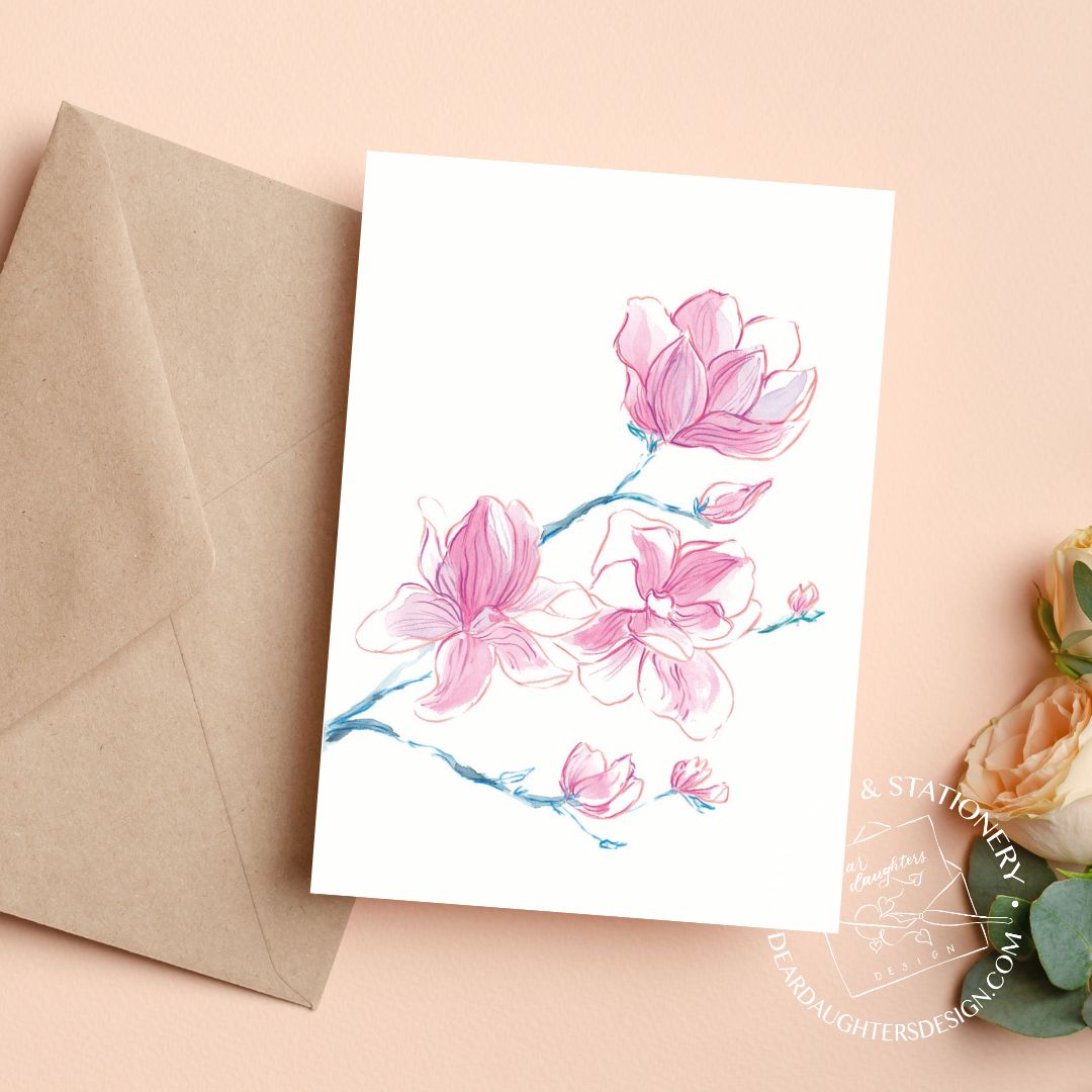 Large Pretty Magnolia Blooms Floral Art Greeting Card