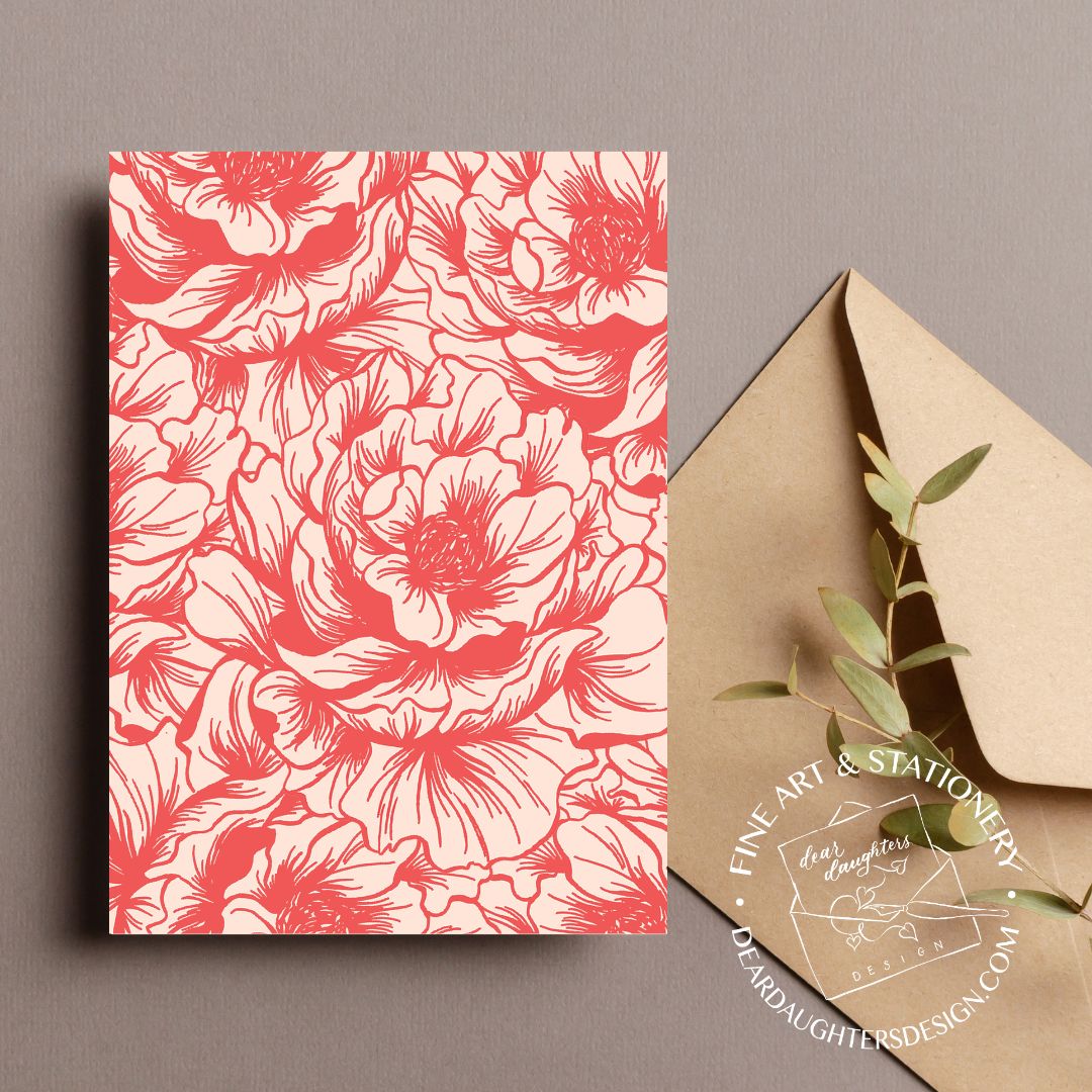 Peony Toile Greeting Card