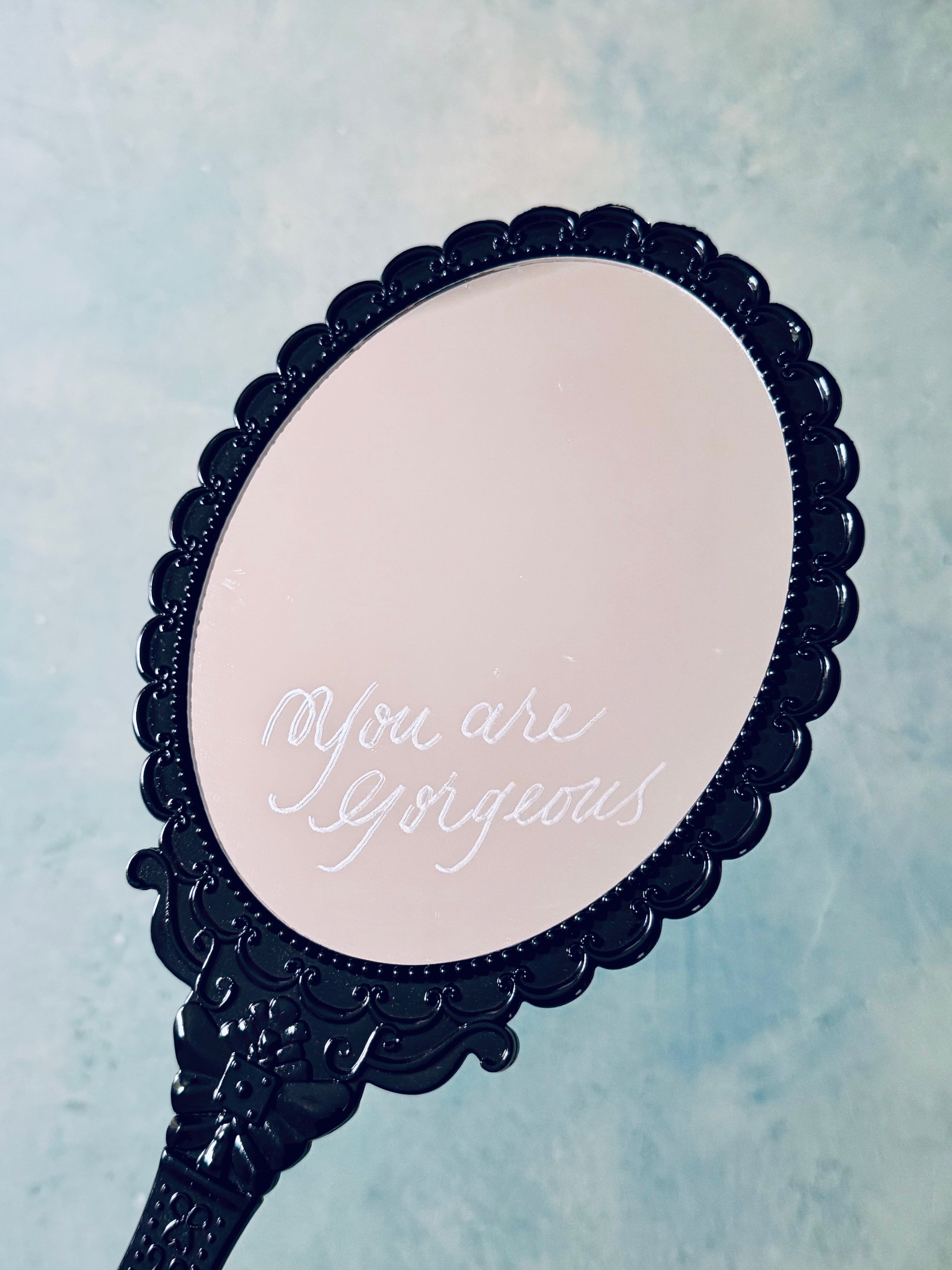 Personalized Engraved Hair Clips & Mirror Set: Custom Dark Tortoiseshell Claw Clips Set with Handheld Mirror