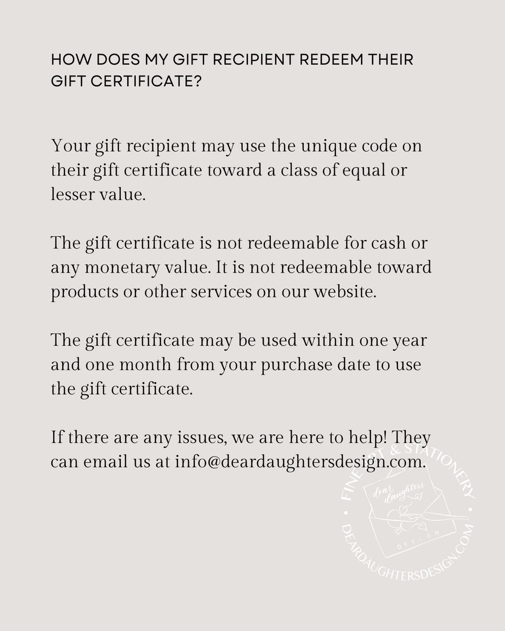 Workshop Gift Certificate - The Best Gifts Are Experiences!