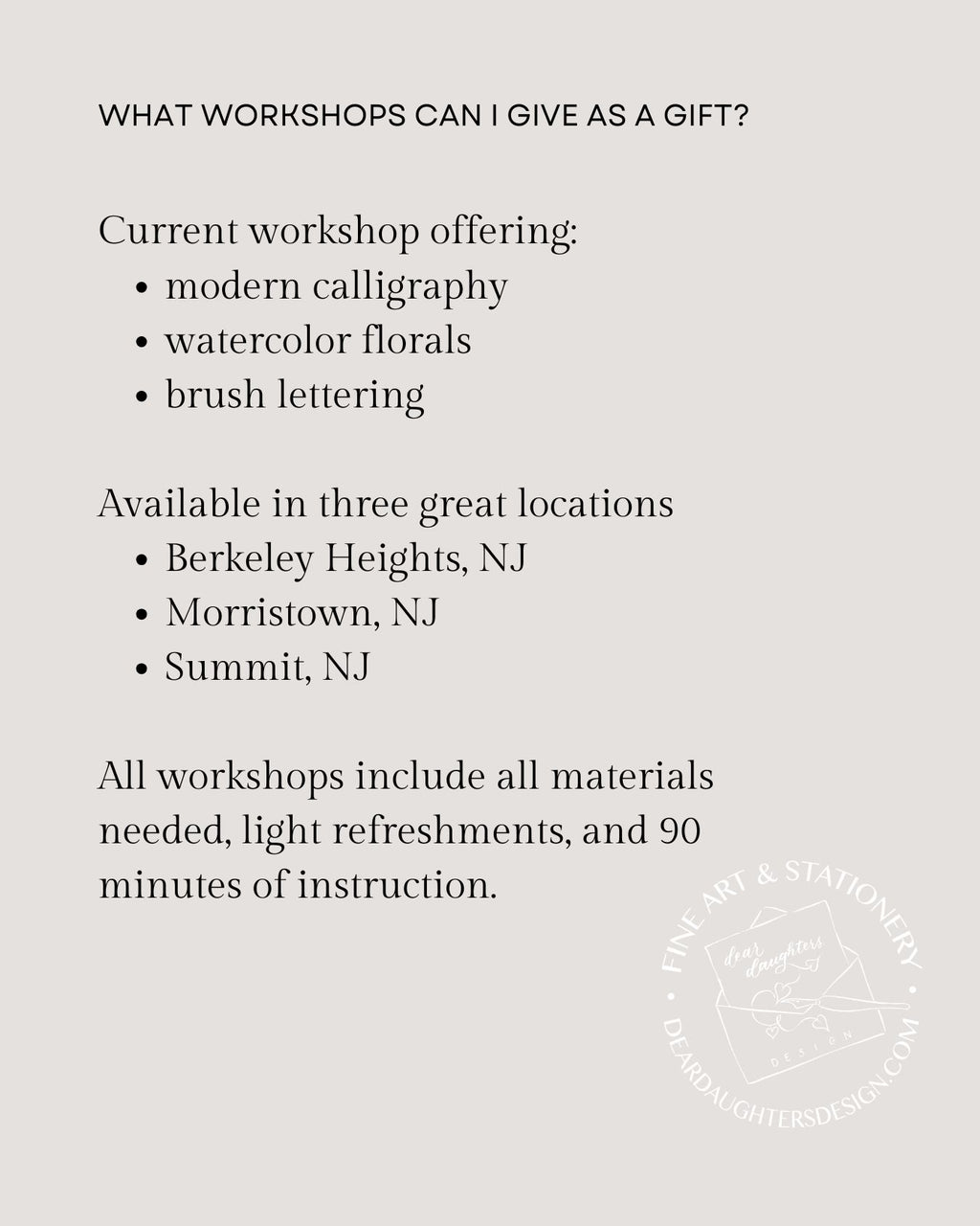 Workshop Gift Certificate - The Best Gifts Are Experiences!