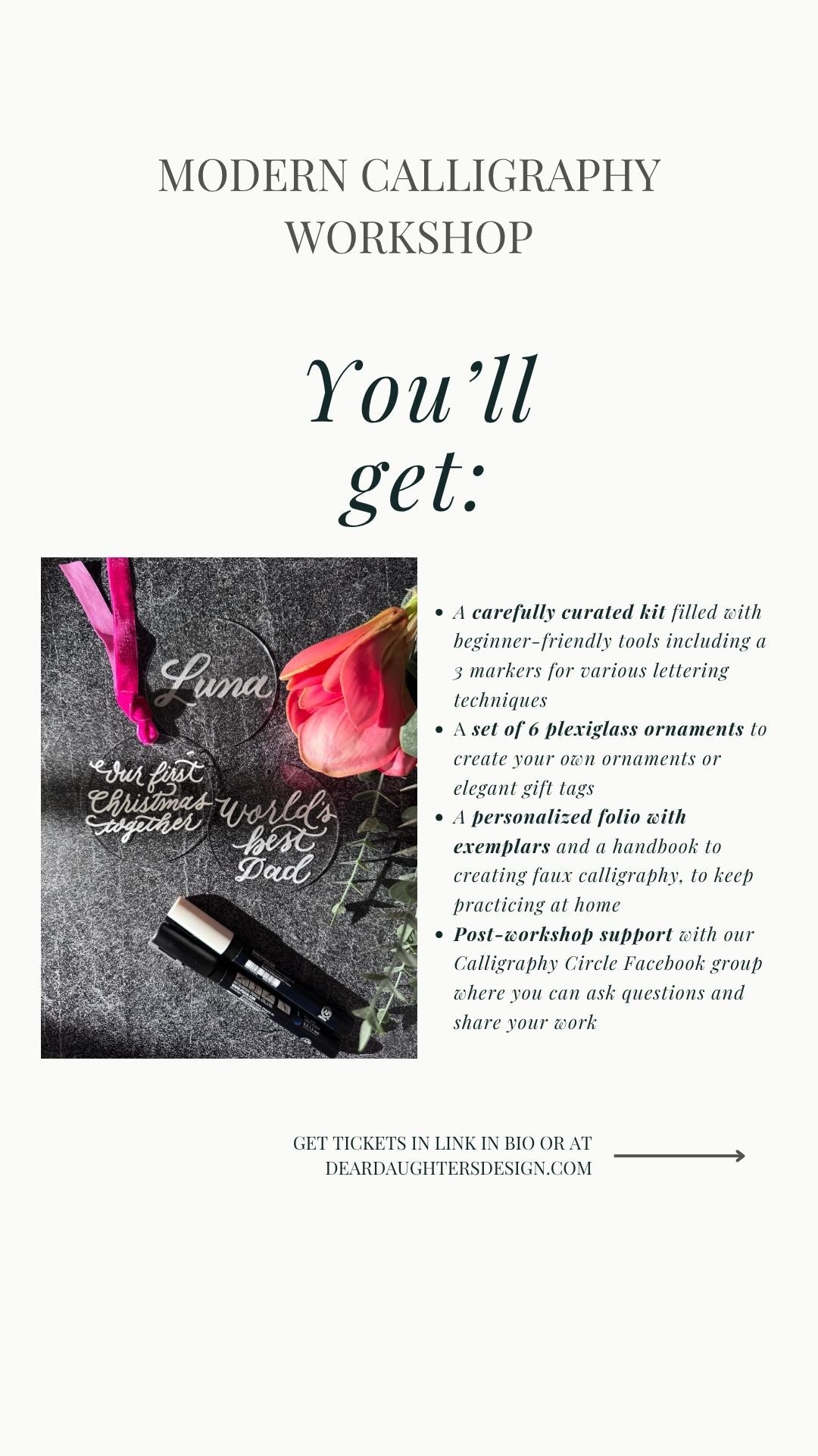 South Street Gardens - Saturday, December 12, 2026, 10-11:30am, Morristown, NJ - Learn Ornament Calligraphy & Lettering Workshop