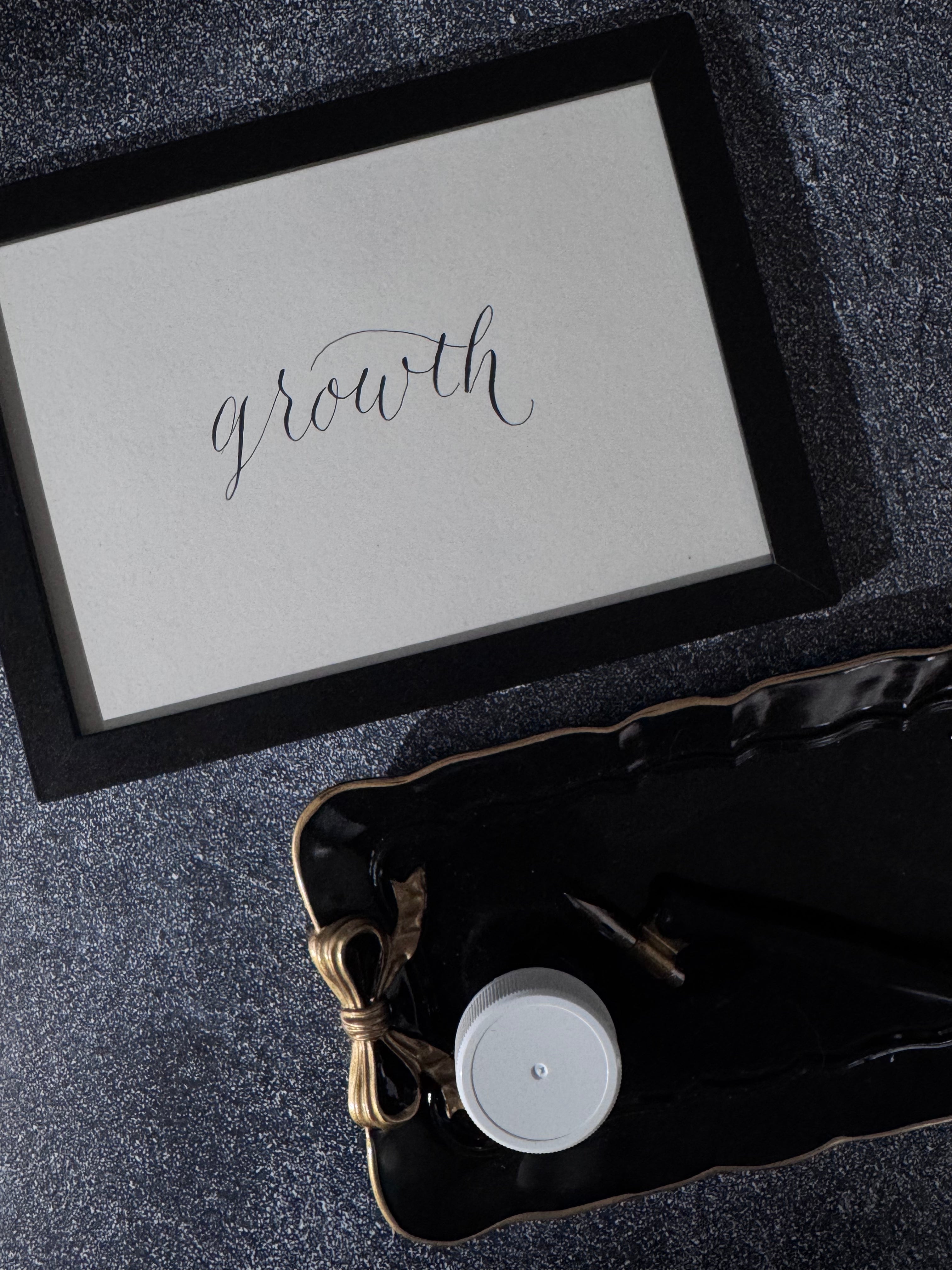 Custom Calligraphy Commission: Single Word Scribed on 5x7 Archival Paper & Framed