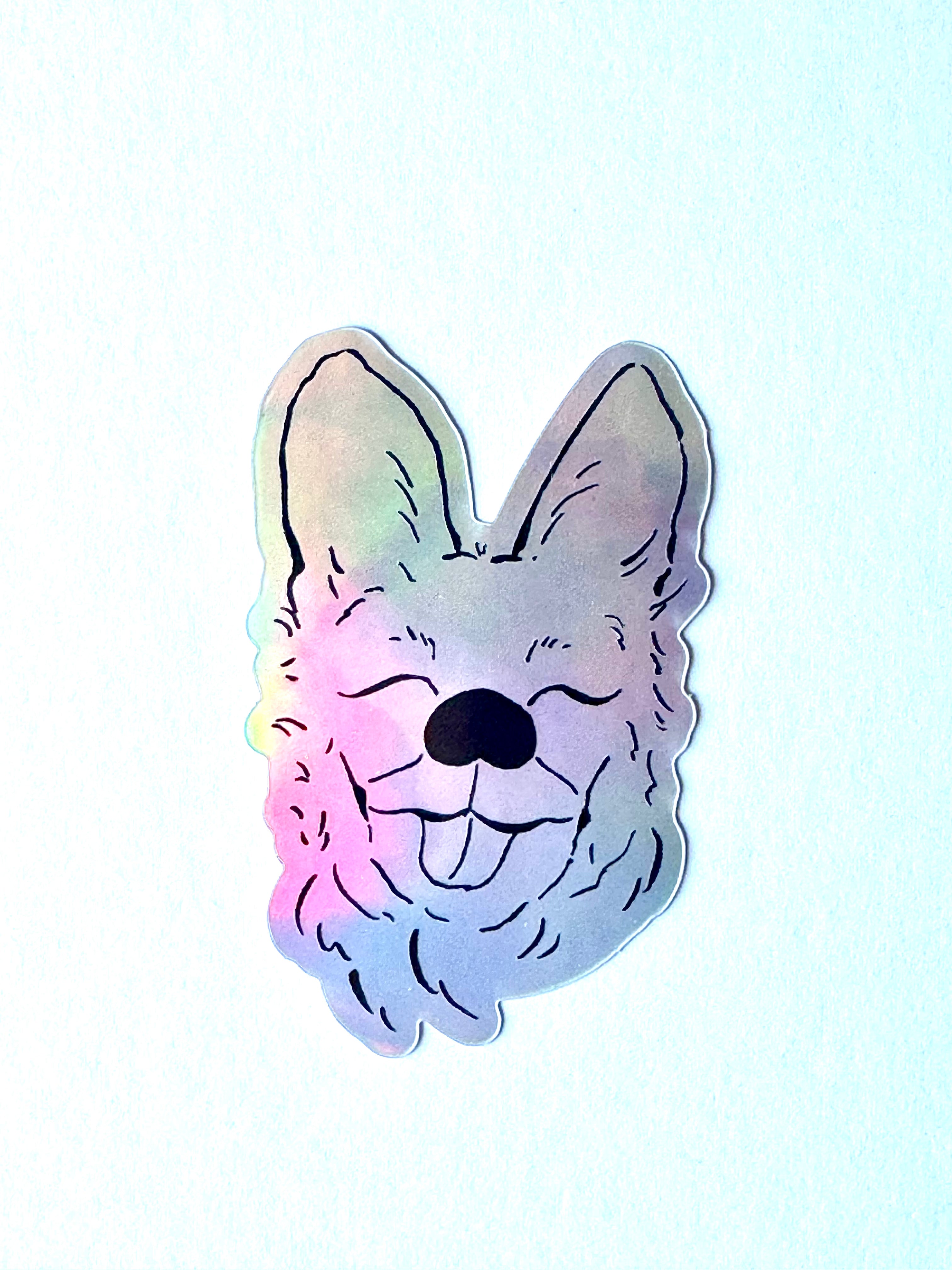 German Shepherd / Shepherd Mix Holographic Sticker - Puppy Smiles Waterproof Vinyl Decal Sticker - Dear Daughters Design