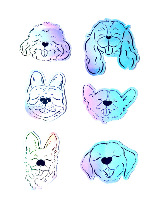 Holographic Puppy Smiles Set of 6 Waterproof Vinyl Decal Sticker Pack of Six