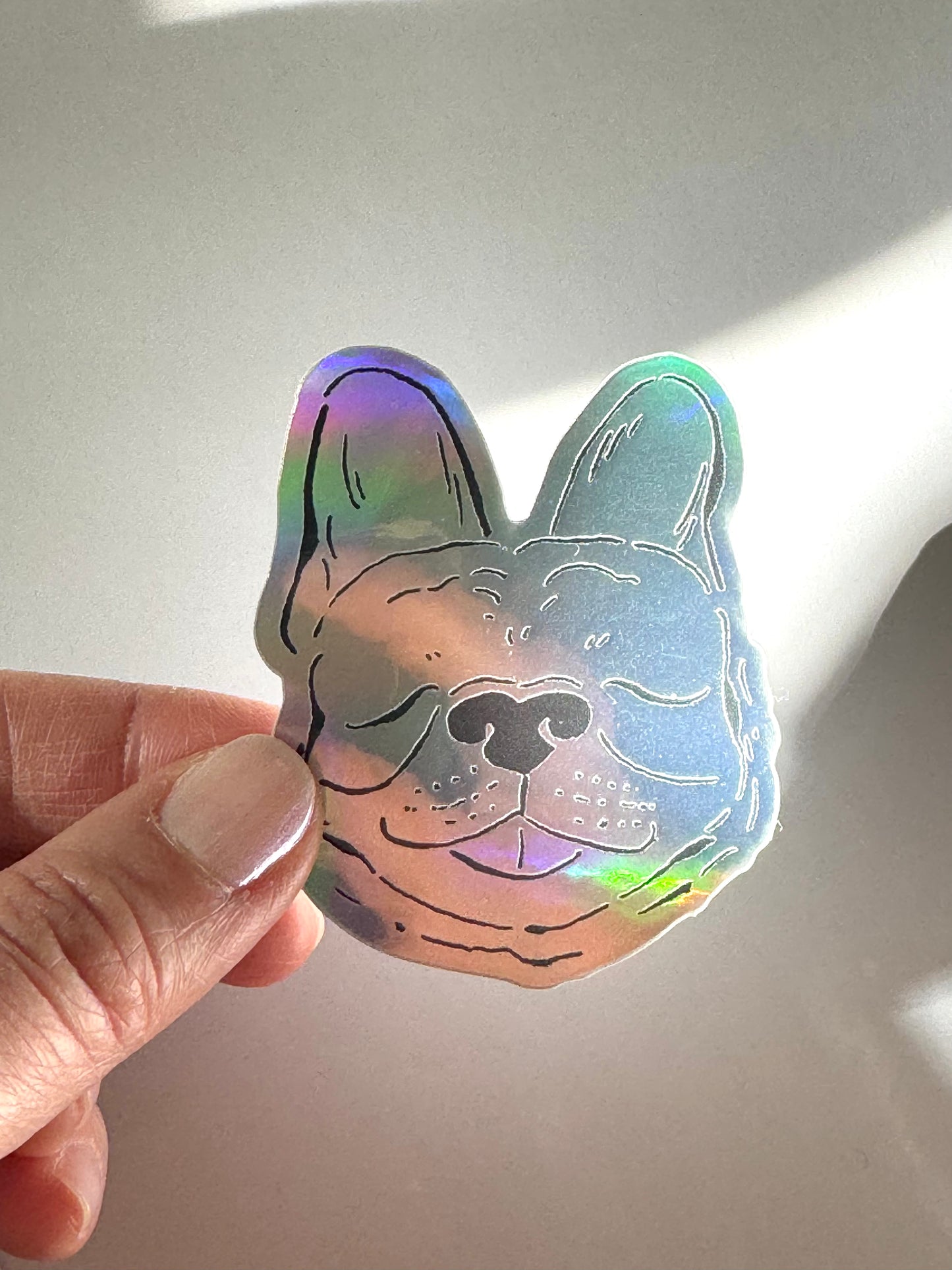 Frenchie Holographic Sticker - Puppy Smiles Waterproof Vinyl Decal Sticker