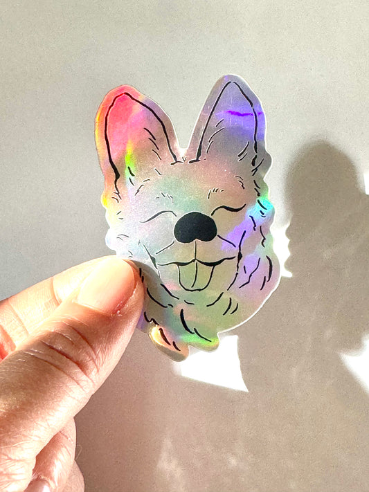 German Shepherd / Shepherd Mix Holographic Sticker - Puppy Smiles Waterproof Vinyl Decal Sticker