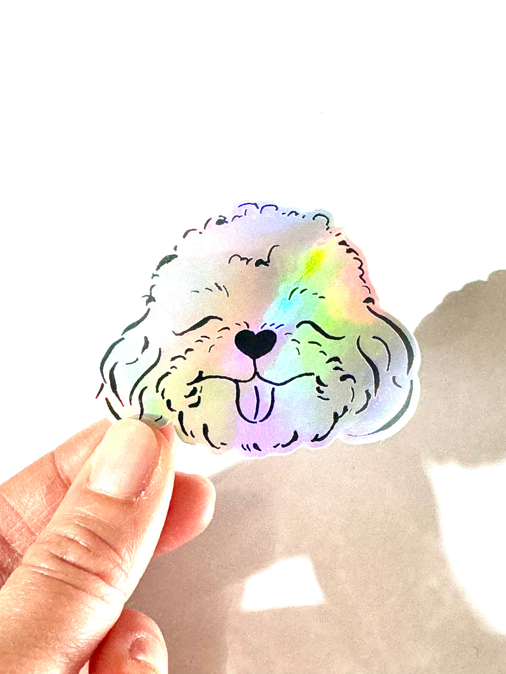 Poodle Mix / Golden Doodle Mix Holographic Sticker - Puppy Smiles Waterproof Vinyl Decal Sticker - Dear Daughters Design