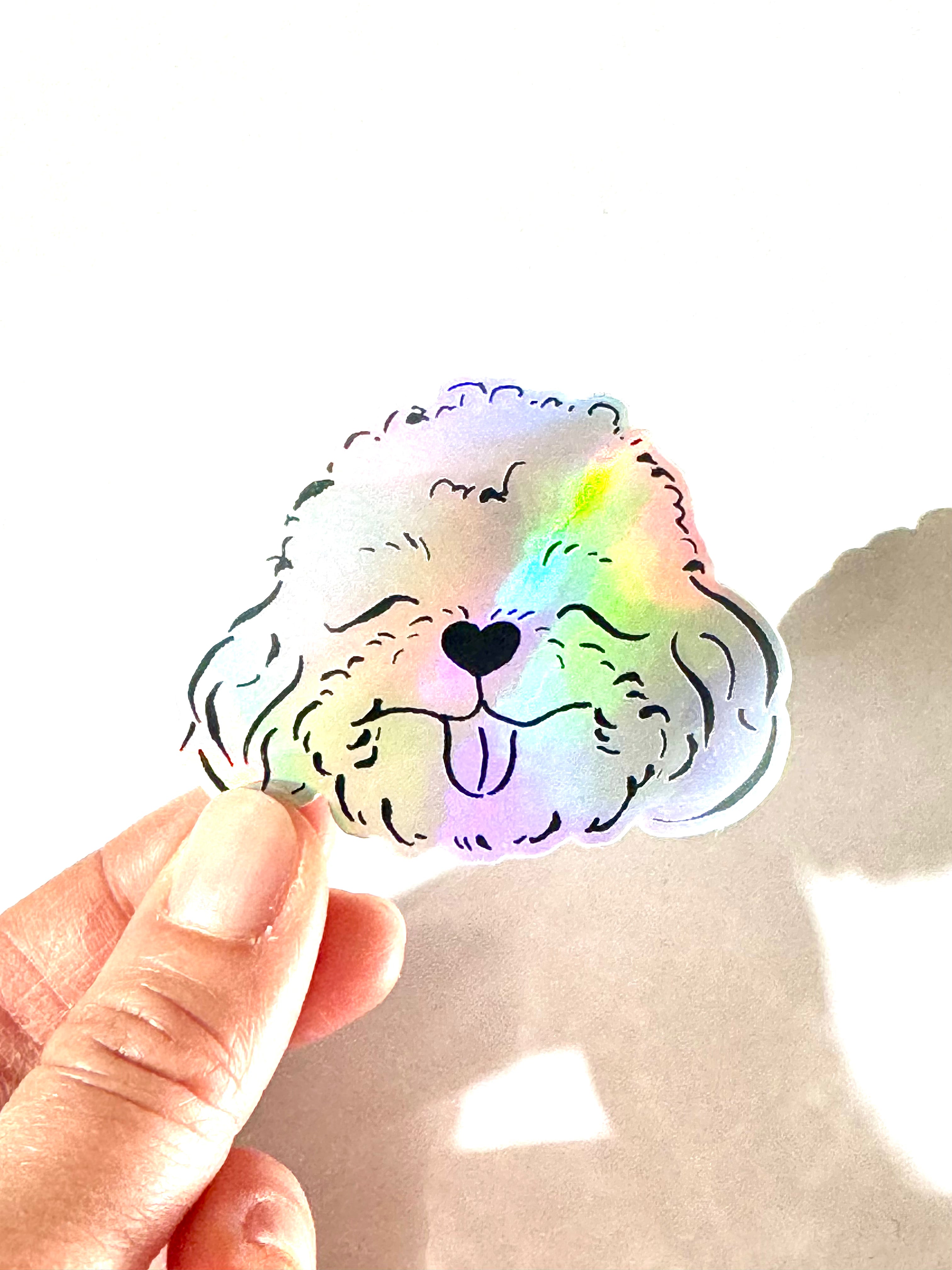 Poodle Mix / Golden Doodle Mix Holographic Sticker - Puppy Smiles Waterproof Vinyl Decal Sticker - Dear Daughters Design