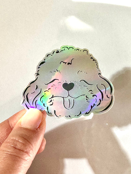 Poodle Mix / Golden Doodle Mix Holographic Sticker - Puppy Smiles Waterproof Vinyl Decal Sticker