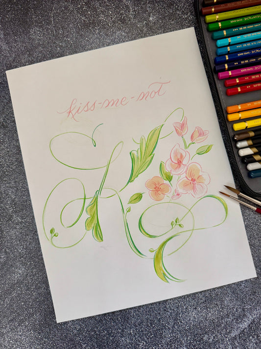Initials Monogram Design Service - Colored Pencil & Watercolor on 100% Cotton Paper