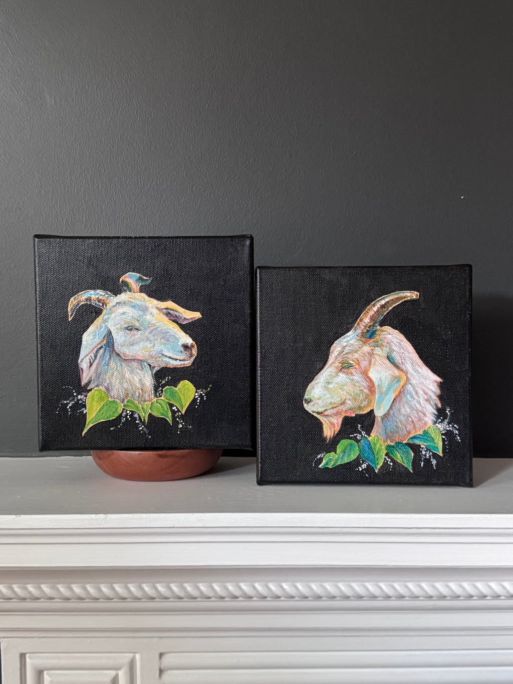 PREVIEW - Greatest of All Time Goats - Diptych (Pair of Paintings) Goat Painting - Original Goats Painting – Fauna Fine Art by NJ Artist