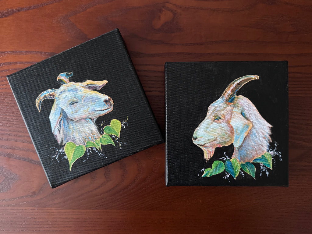 PREVIEW - Greatest of All Time Goats - Diptych (Pair of Paintings) Goat Painting - Original Goats Painting – Fauna Fine Art by NJ Artist