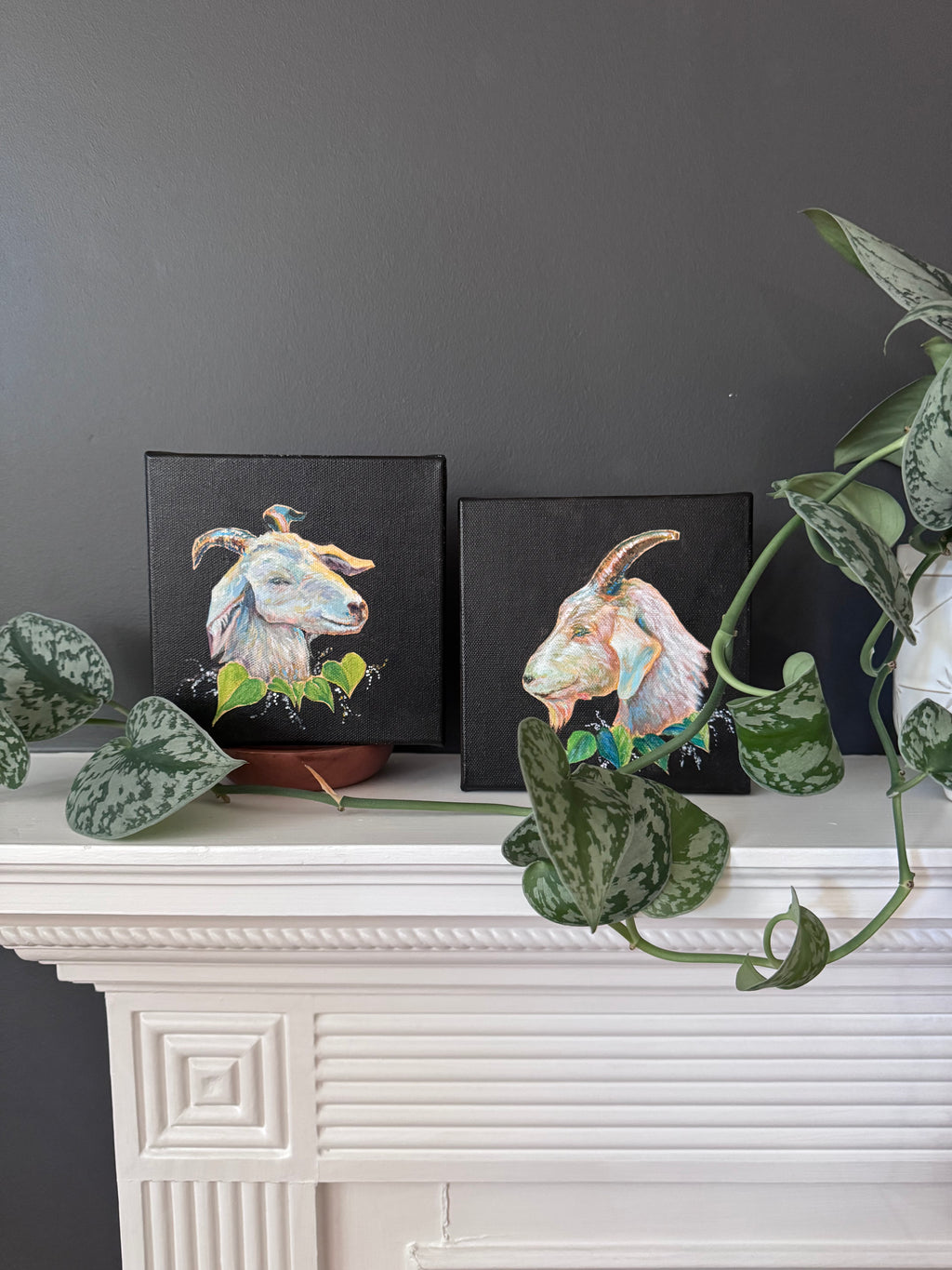 PREVIEW - Greatest of All Time Goats - Diptych (Pair of Paintings) Goat Painting - Original Goats Painting – Fauna Fine Art by NJ Artist