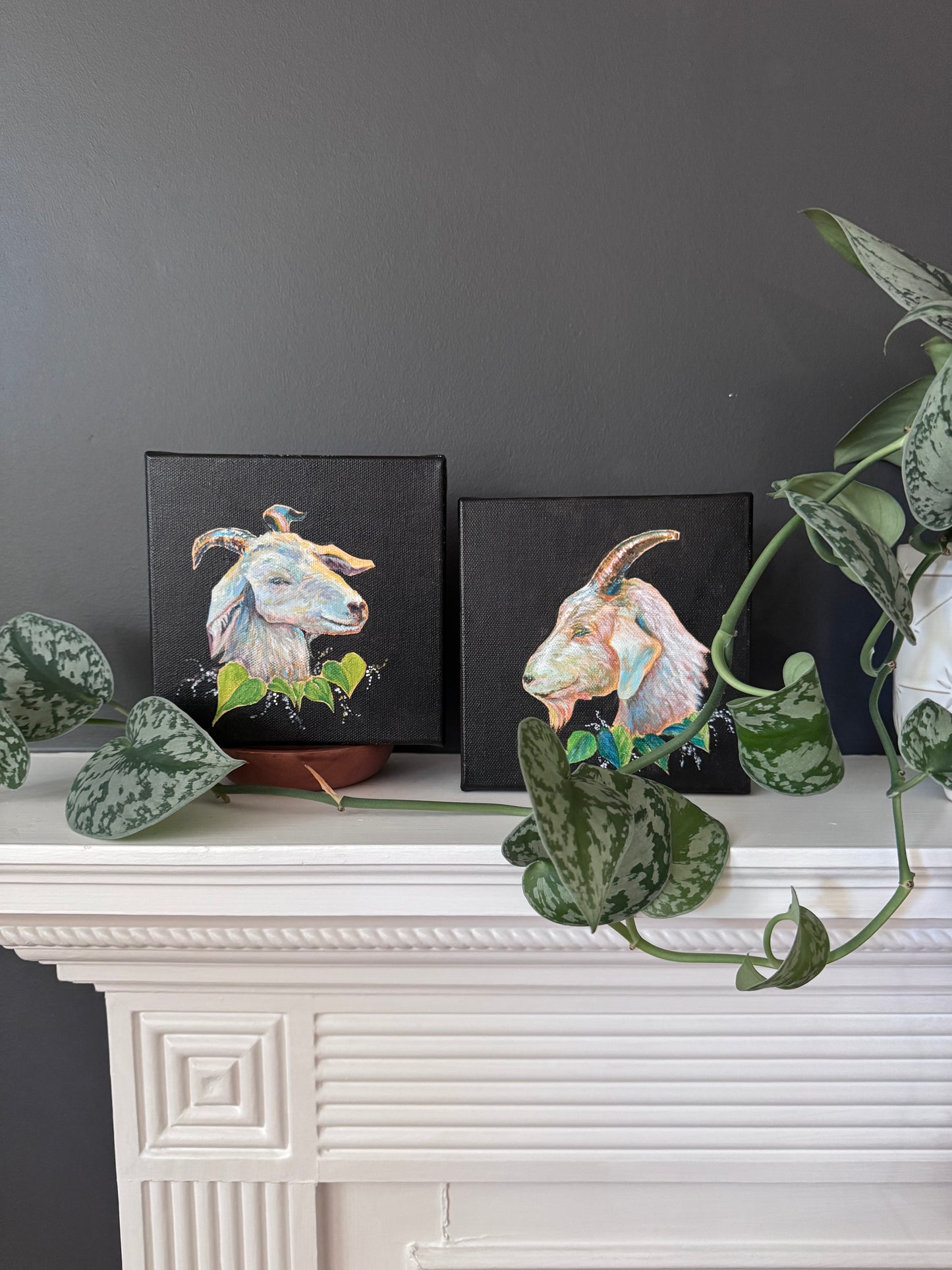 PREVIEW - Greatest of All Time Goats - Diptych (Pair of Paintings) Goat Painting - Original Goats Painting – Fauna Fine Art by NJ Artist