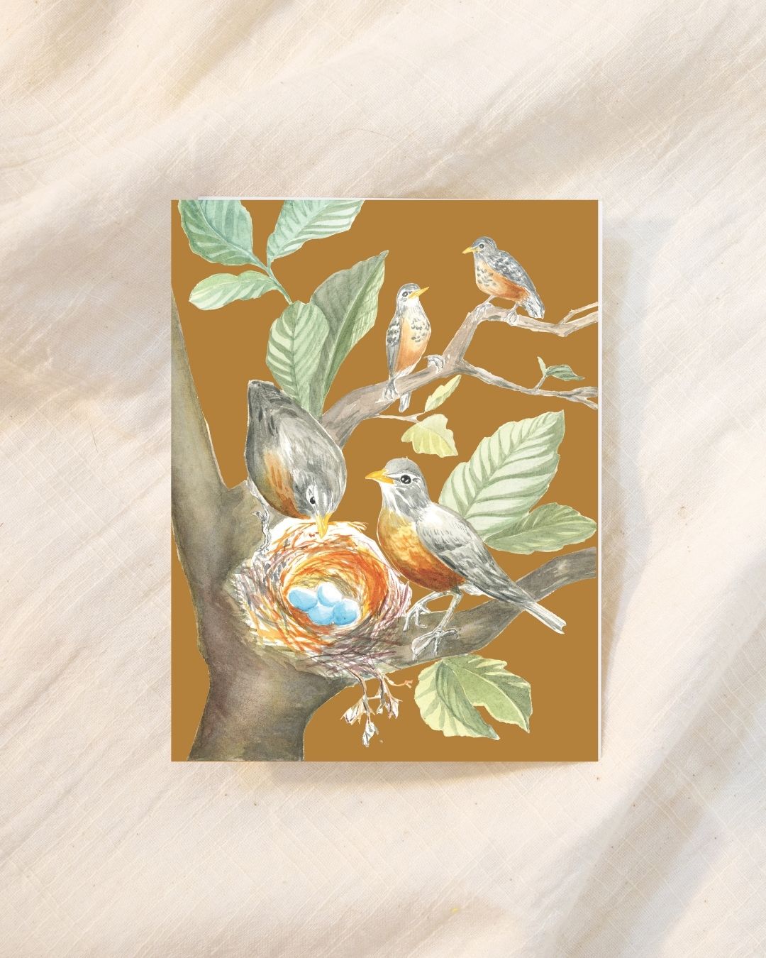 Baby Shower Greeting Card for Bird Lovers - Sweet Robins' Nest with Blue Eggs