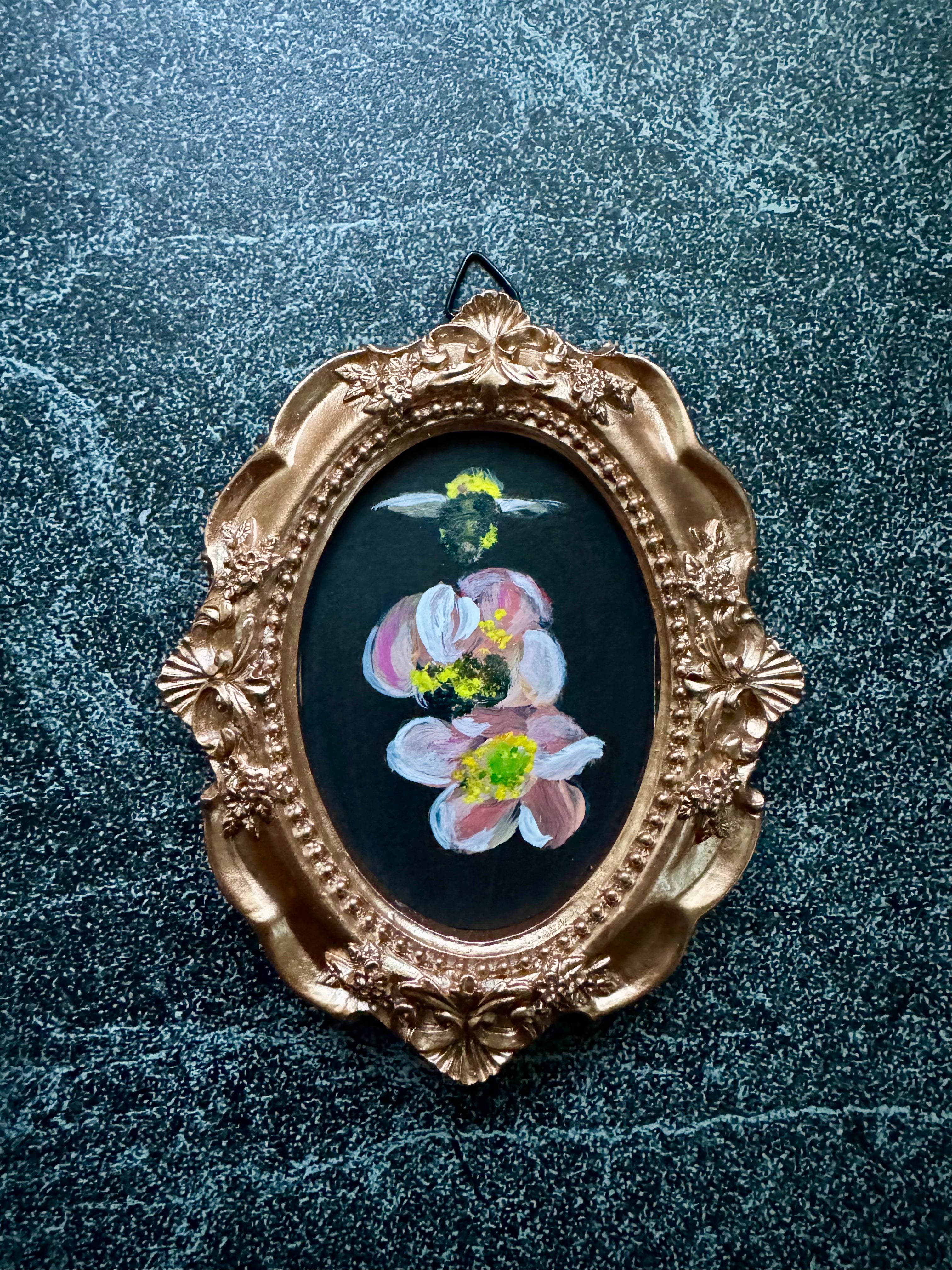 RESERVED - Tiny Treasures Collection - Colony I, #7 of 7 Bumblebee Flying Away Bee-Filled Anemones