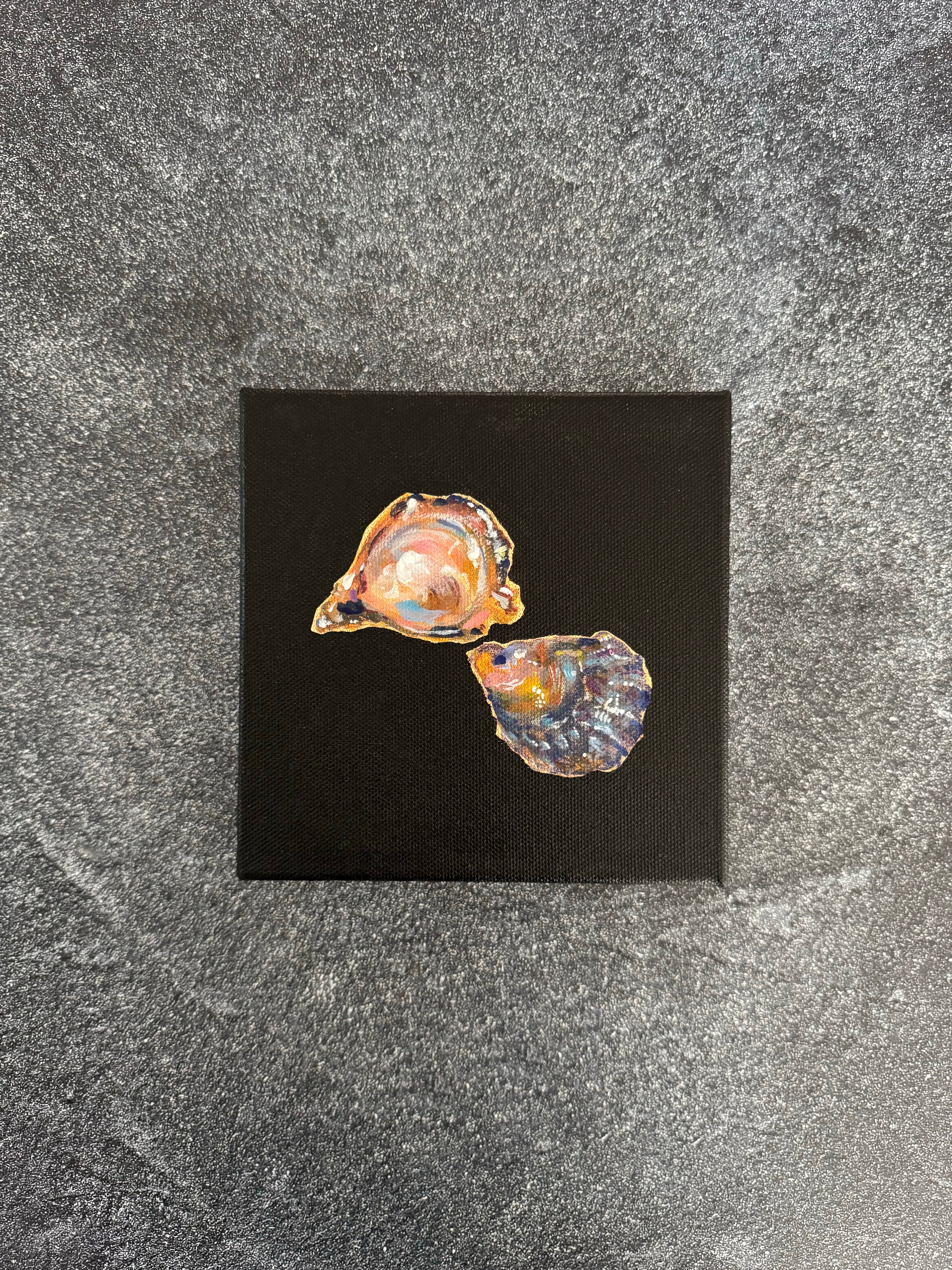 SOLD - The World is Your Oyster Collection - #2 Two Sides of a Small Pacific Oyster Painting - Original Seashell Painting – Coastal Fine Art by NJ Artist