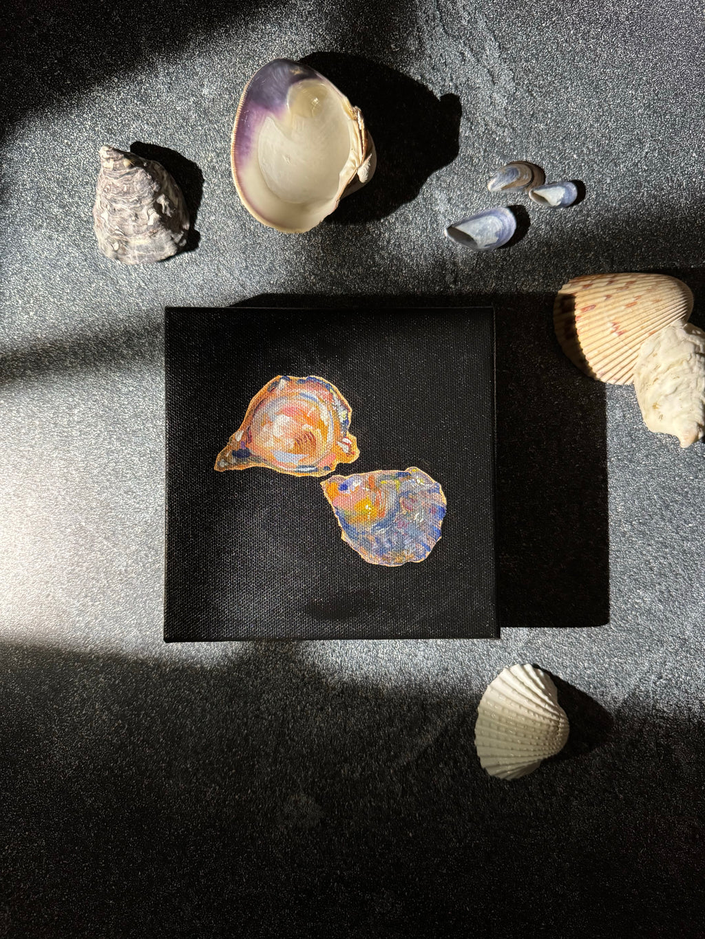 SOLD - The World is Your Oyster Collection - #2 Two Sides of a Small Pacific Oyster Painting - Original Seashell Painting – Coastal Fine Art by NJ Artist