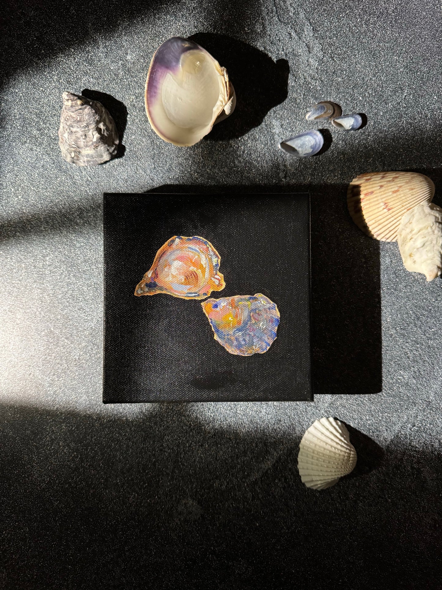 SOLD - The World is Your Oyster Collection - #2 Two Sides of a Small Pacific Oyster Painting - Original Seashell Painting – Coastal Fine Art by NJ Artist