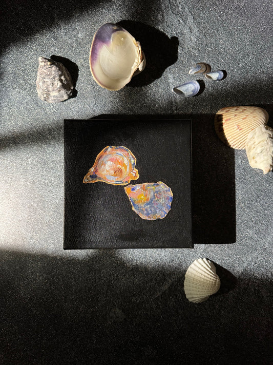 SOLD - The World is Your Oyster Collection - #2 Two Sides of a Small Pacific Oyster Painting - Original Seashell Painting – Coastal Fine Art by NJ Artist