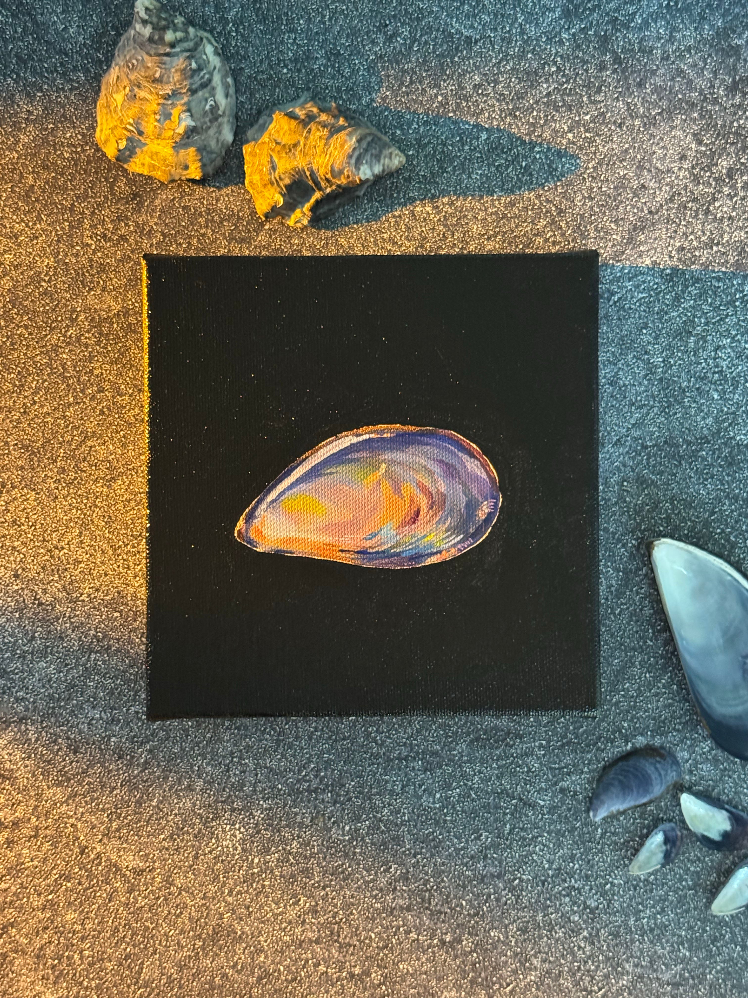DONATED - The World is Your Oyster Collection - #5 Atlantic Mussel Painting - Original Seashell Painting – Coastal Fine Art by NJ Artist
