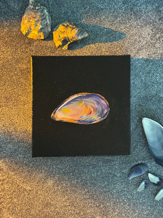 DONATED - The World is Your Oyster Collection - #5 Atlantic Mussel Painting - Original Seashell Painting – Coastal Fine Art by NJ Artist