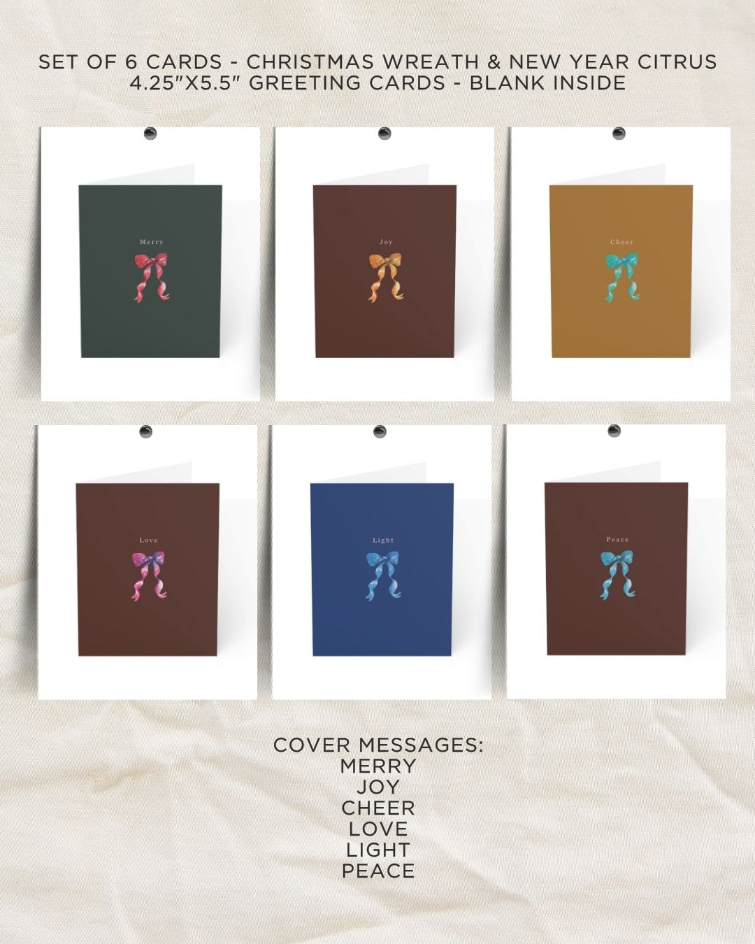 Greeting Card Set of 6 Greeting Cards - Merry Bows - Holiday Christmas Cards