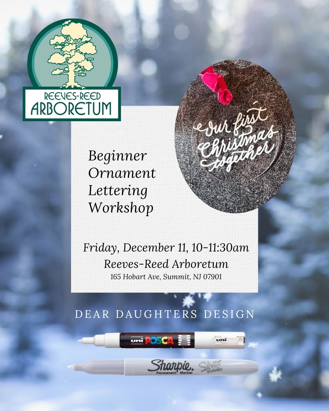 Reeves-Reed Arboretum - Friday, December 11, 2025, 10-11:30am, Summit, NJ - Learn Ornament Calligraphy & Lettering Workshop