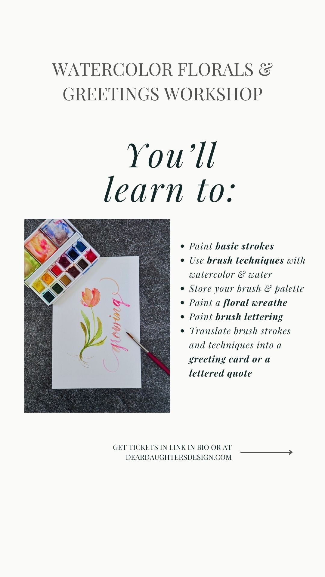 Reeves-Reed Arboretum - Friday, July 24, 2026, 10-11:30am, Summit, NJ - Intro to Watercolor Florals & Greetings Workshop