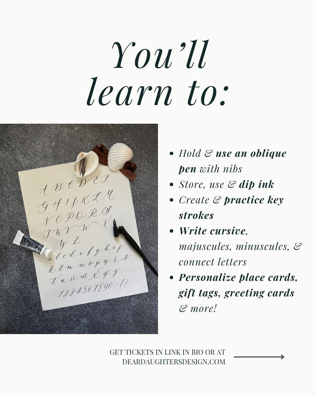 Reeves Reed Arboretum - Friday, November 13, 2026, 10-11:30am, Summit, NJ - Learn Modern Calligraphy Workshop