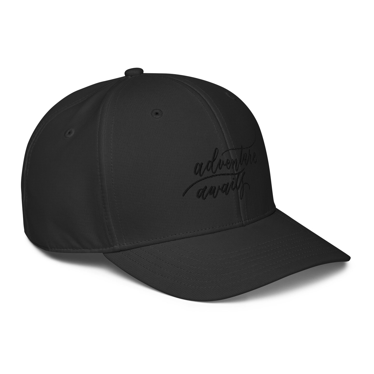 Script "Adventure Awaits" Black Calligraphy Embroidery Adidas Performance Cap