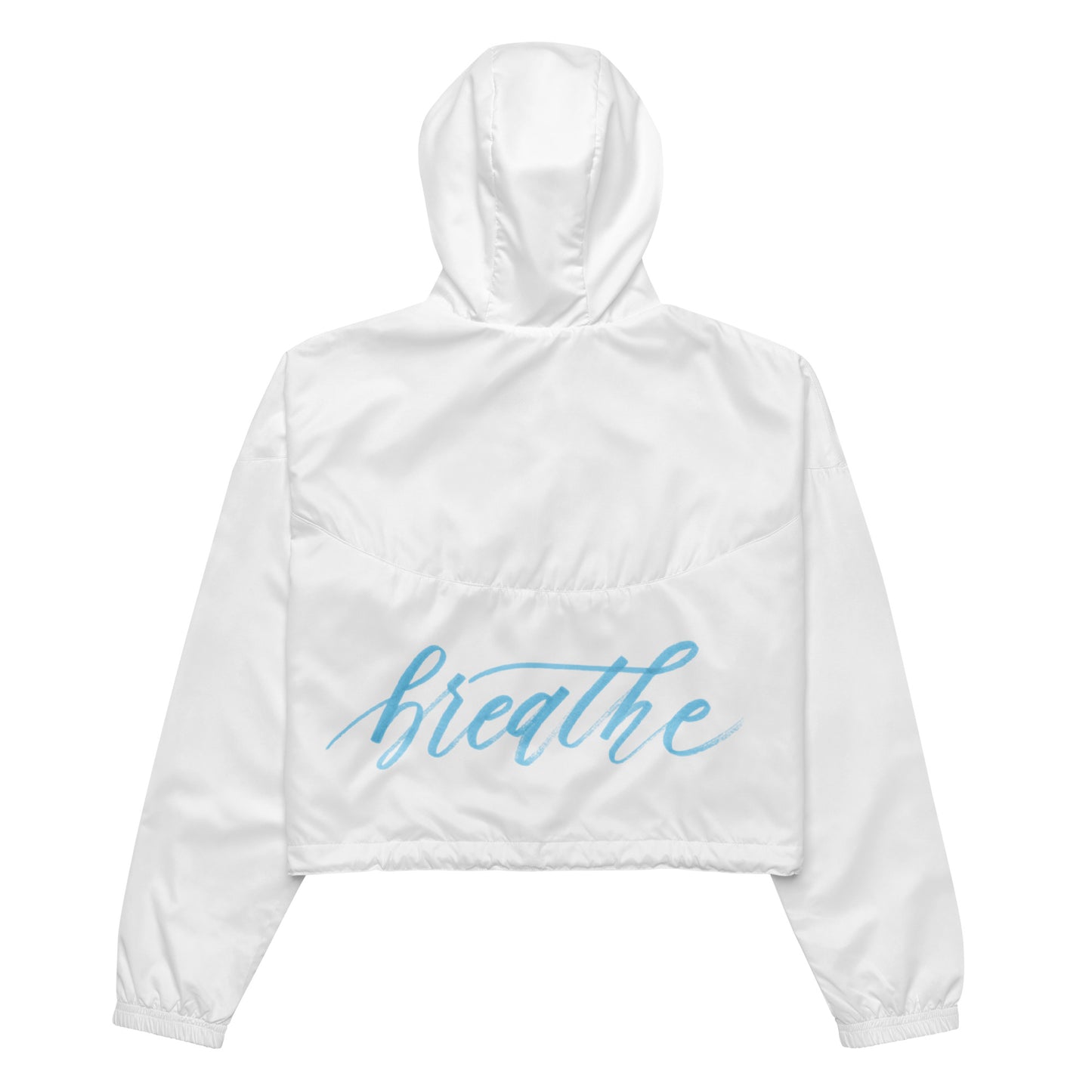 Script "Breathe" Sky Blue Calligraphy Printed Women's cropped windbreaker