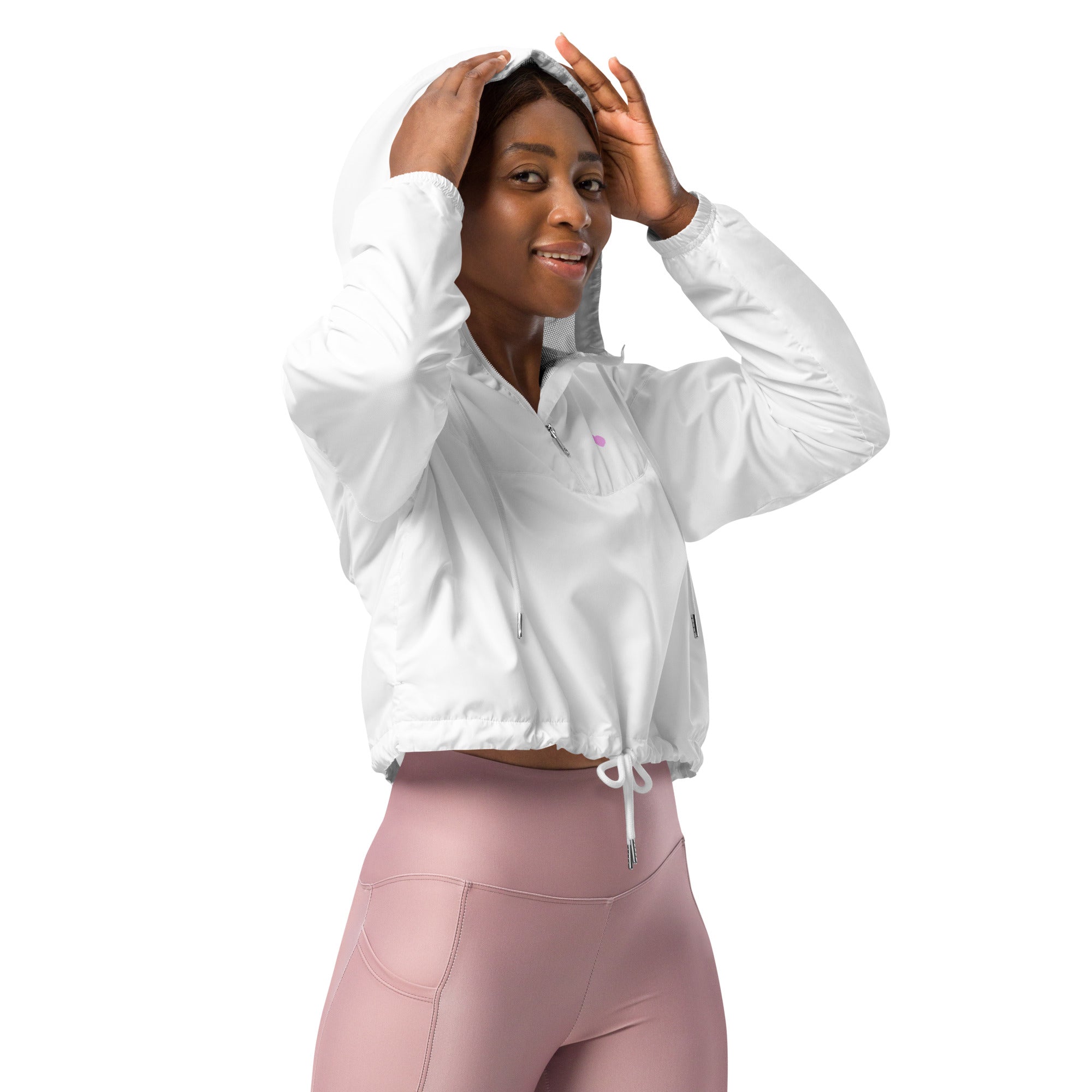 Script "Breathe" Black Calligraphy Printed Women's Cropped Windbreaker