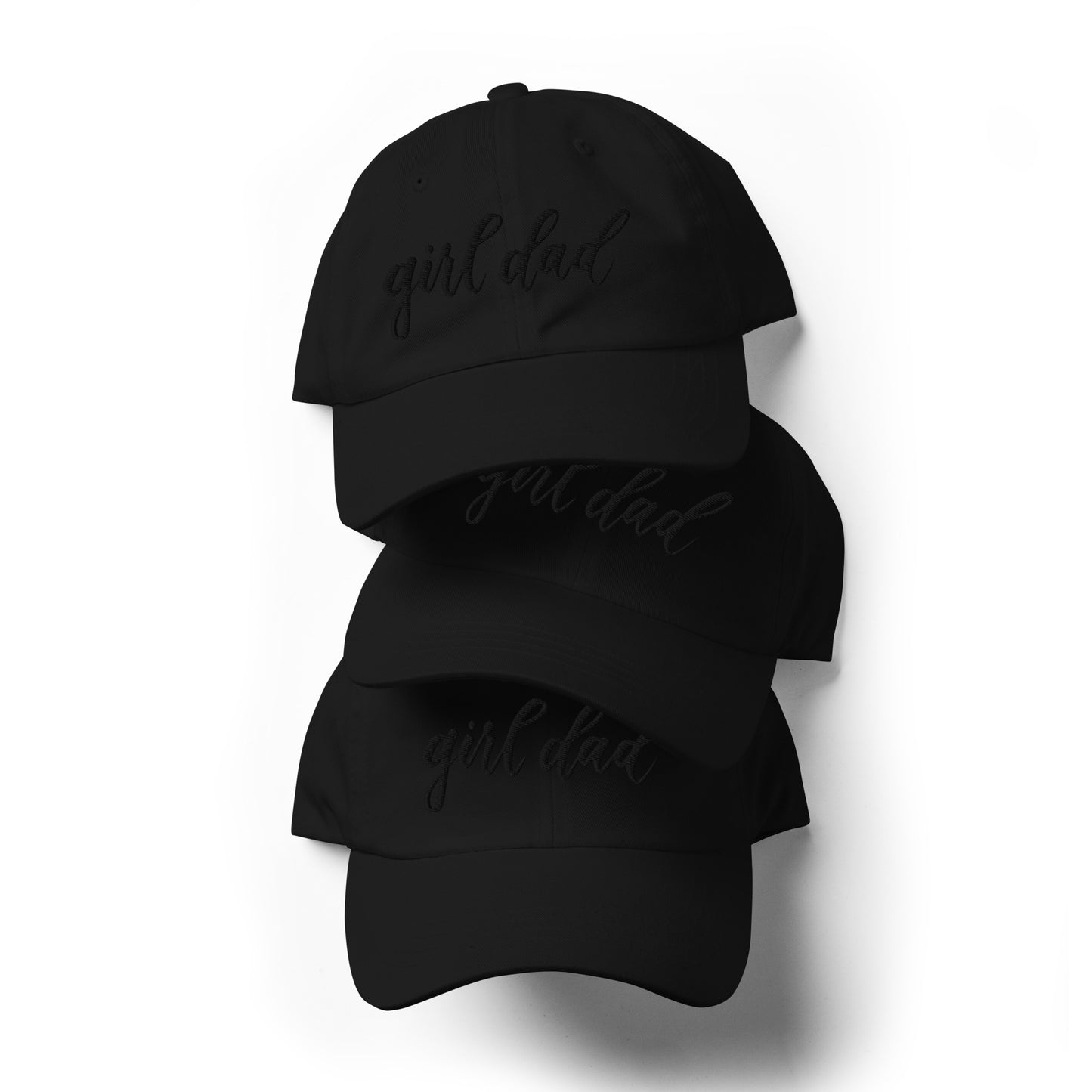 Embroidered Black Script "Girl Dad" Calligraphy Black Embroidery on Black 100% Cotton Chino Twill Dad Cap