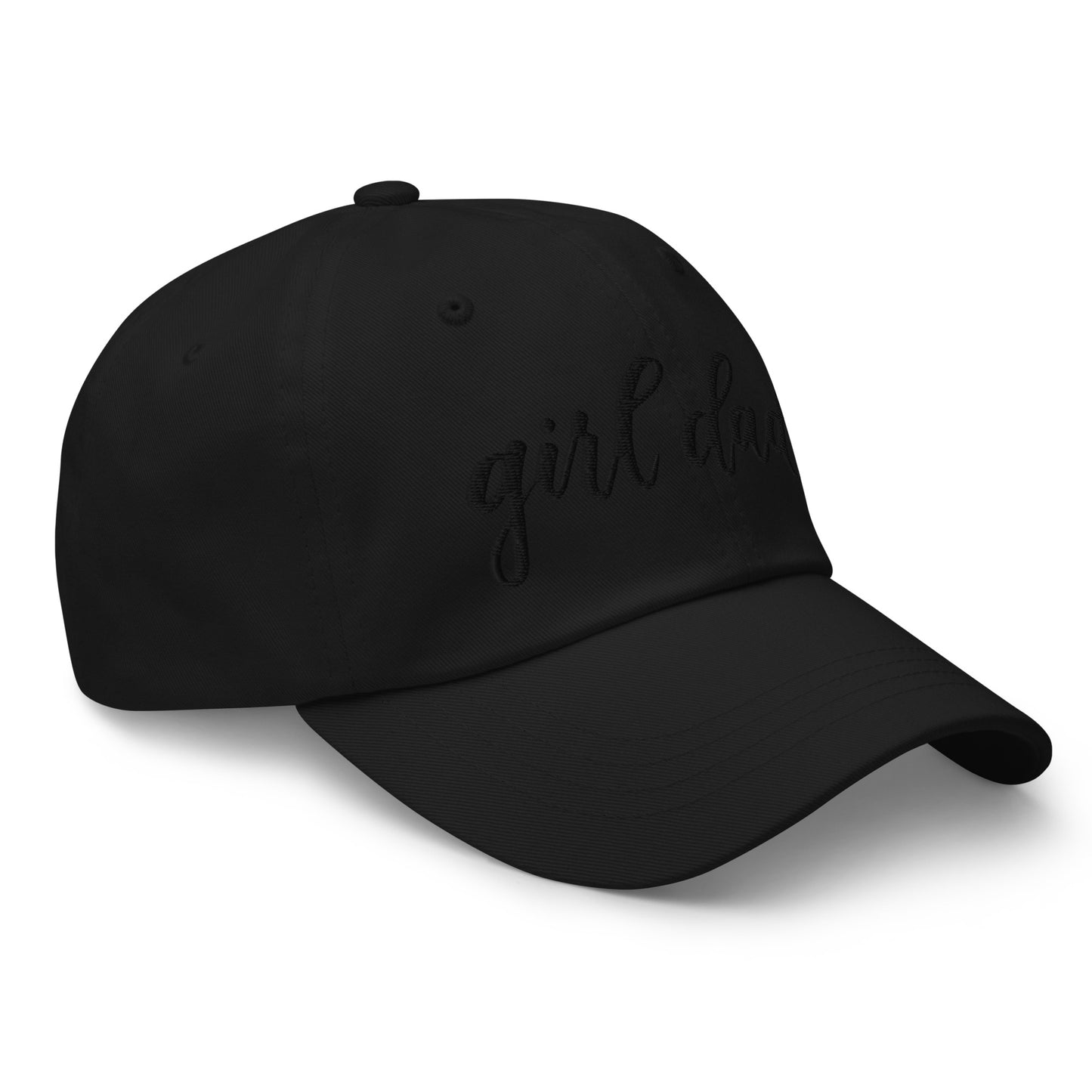 Embroidered Black Script "Girl Dad" Calligraphy Black Embroidery on Black 100% Cotton Chino Twill Dad Cap