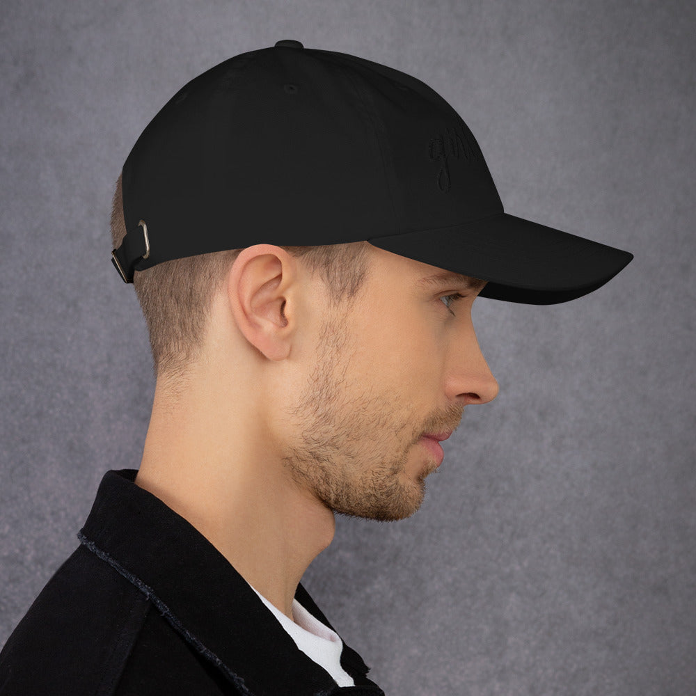 Embroidered Black Script "Girl Dad" Calligraphy Black Embroidery on Black 100% Cotton Chino Twill Dad Cap