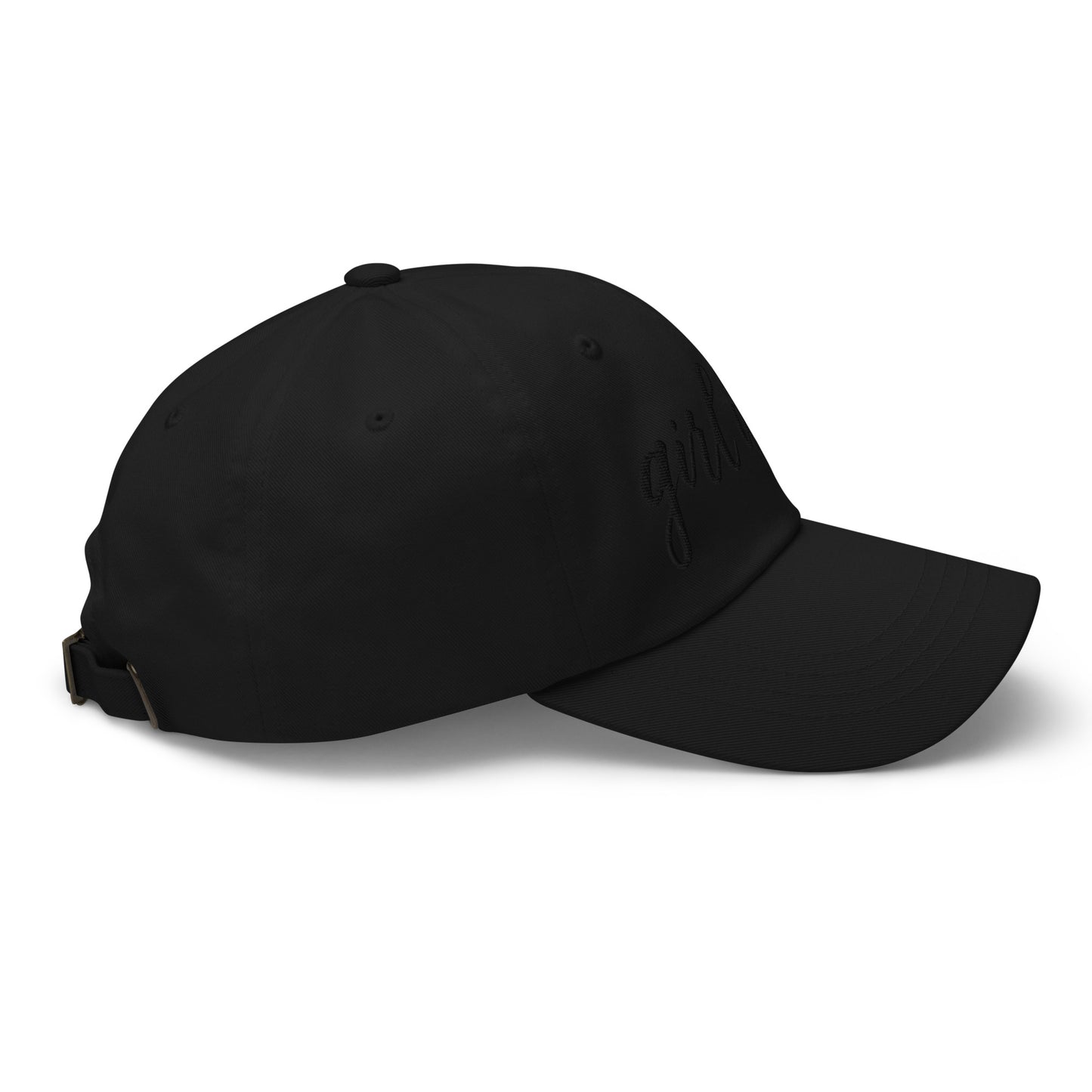 Embroidered Black Script "Girl Dad" Calligraphy Black Embroidery on Black 100% Cotton Chino Twill Dad Cap