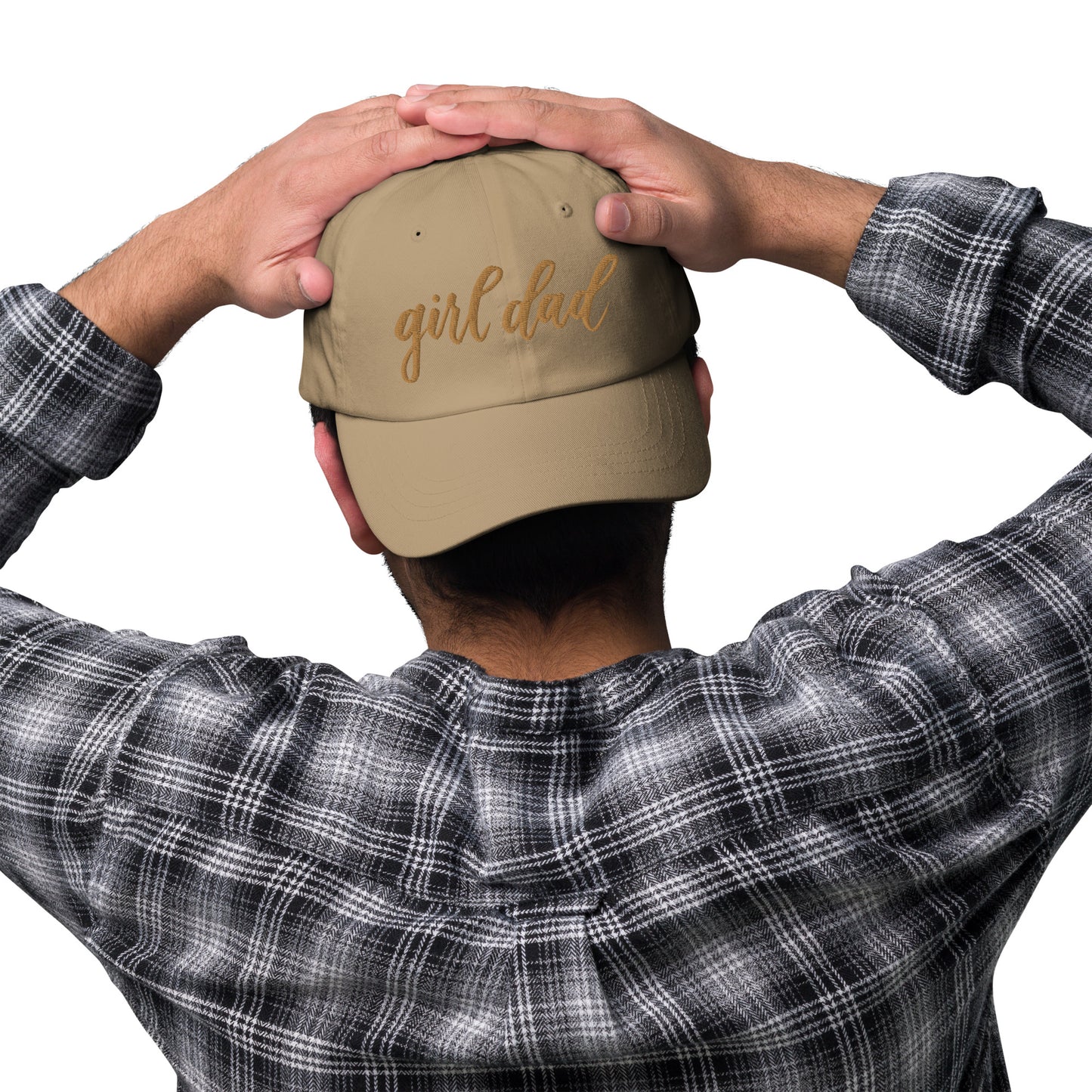 Embroidered Gold Script "Girl Dad" Calligraphy Gold Embroidery on Khaki 100% Cotton Chino Twill Dad Cap