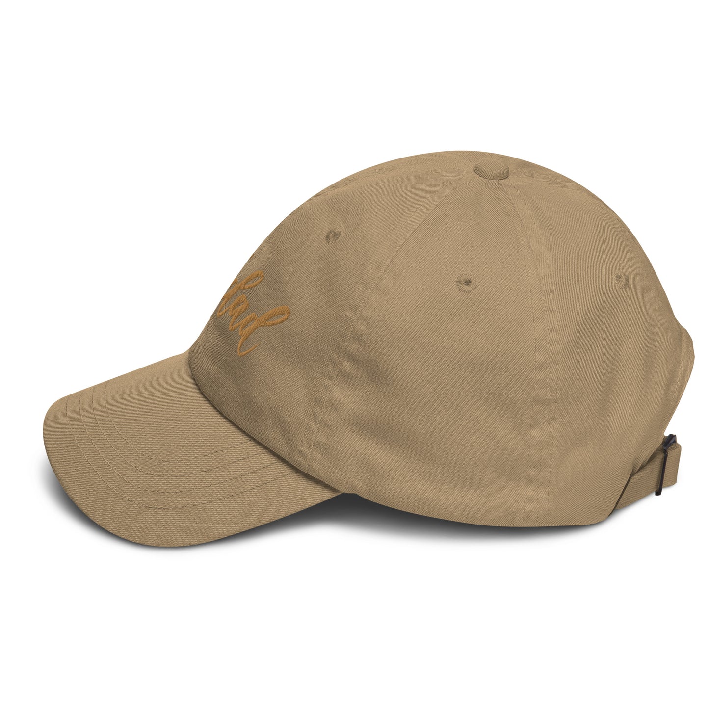 Embroidered Gold Script "Girl Dad" Calligraphy Gold Embroidery on Khaki 100% Cotton Chino Twill Dad Cap