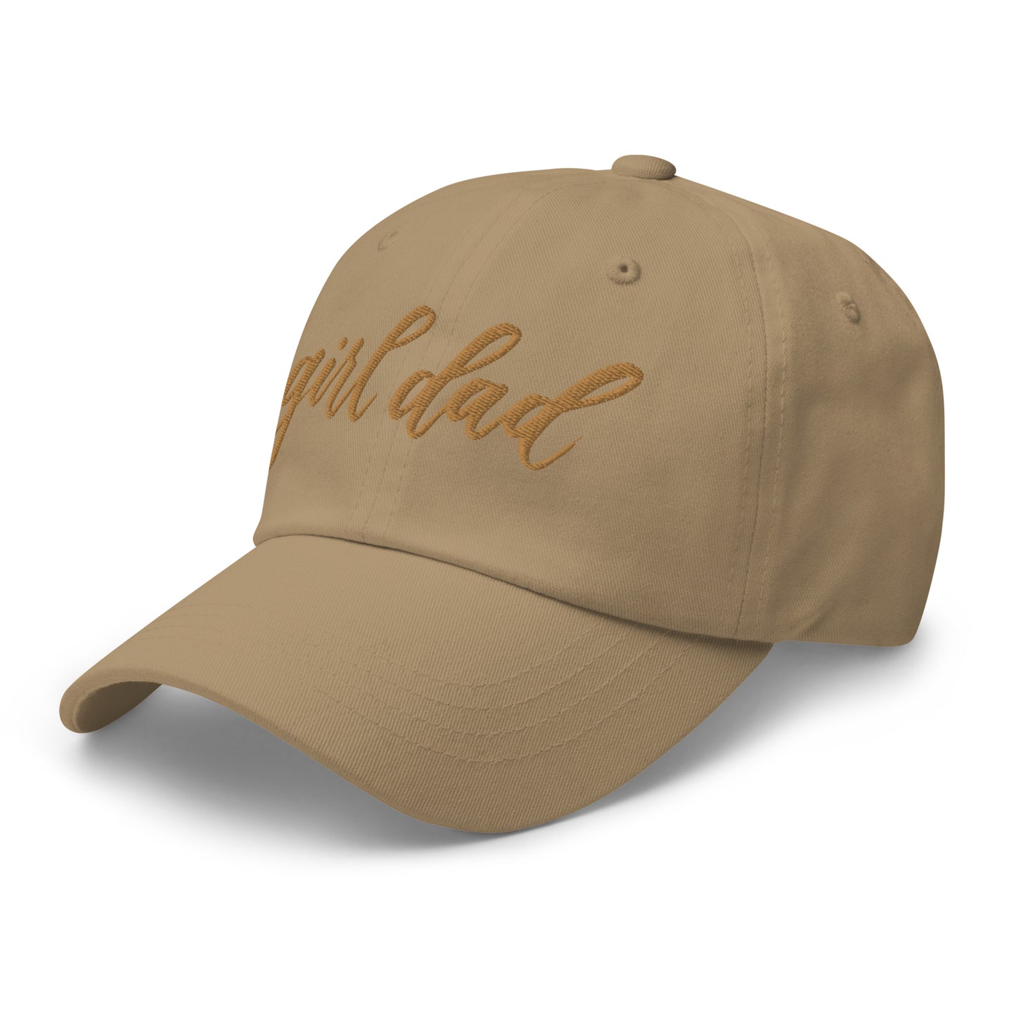 Embroidered Gold Script "Girl Dad" Calligraphy Gold Embroidery on Khaki 100% Cotton Chino Twill Dad Cap